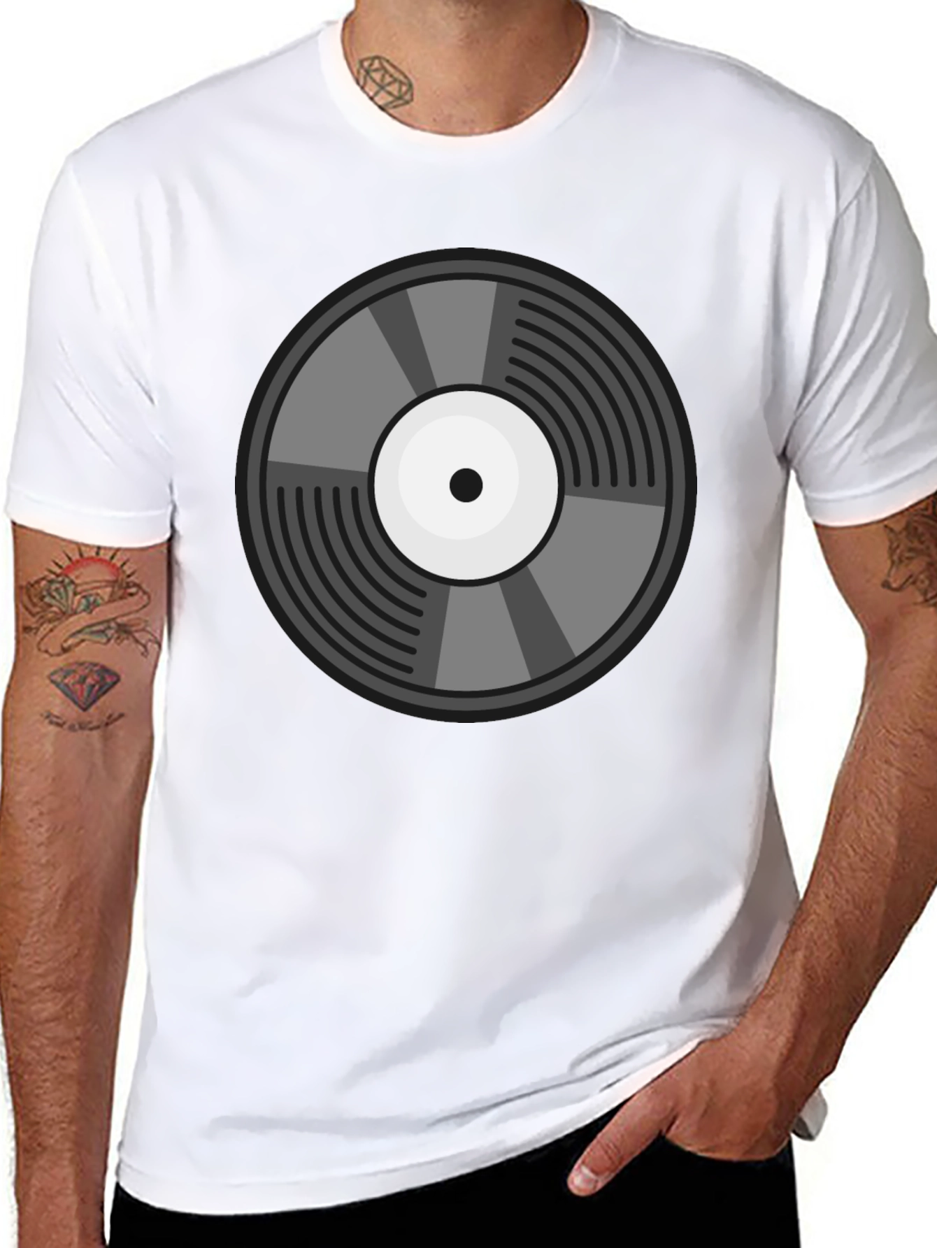 Black Retro Vinyl Record Graphic Tee - Classic Style view 8