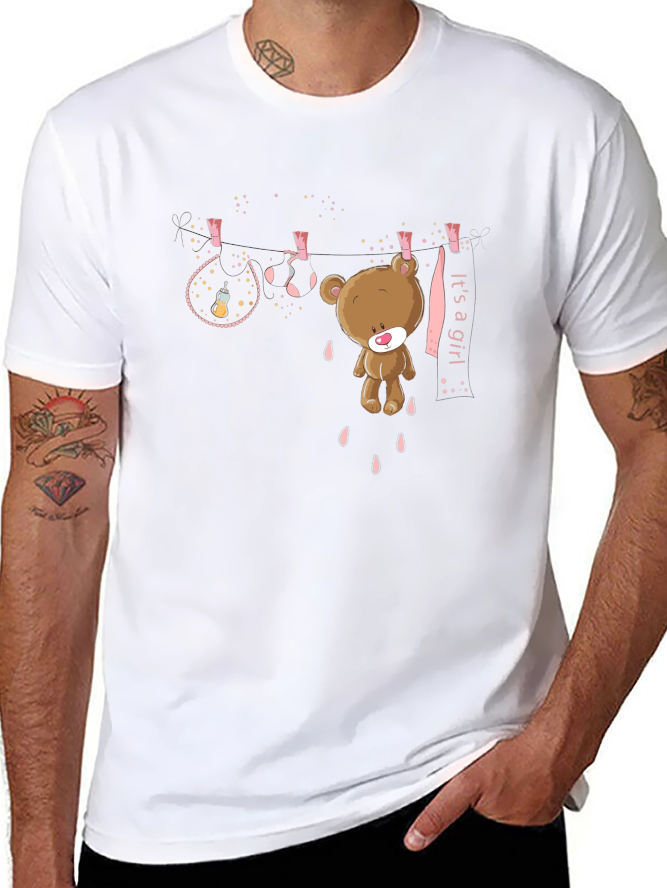 Black It's A Girl Teddy Bear Graphic T-Shirt view 8