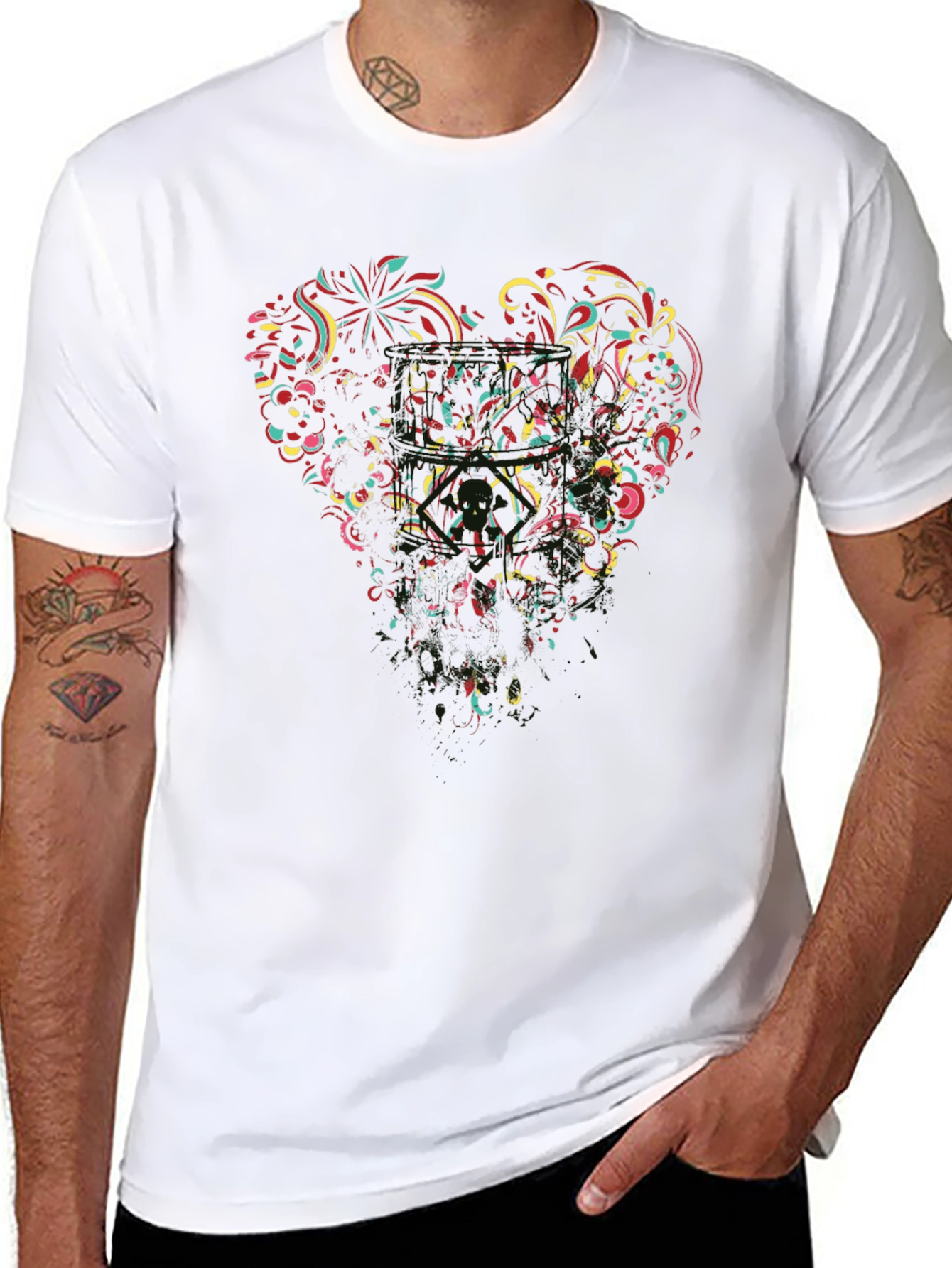 Black Floral Heart Graphic Black T-Shirt view 8