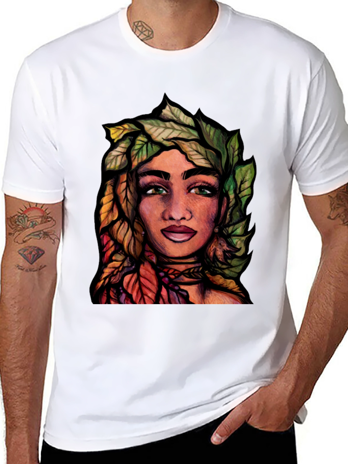 Black Nature Portrait Graphic T-Shirt view 8