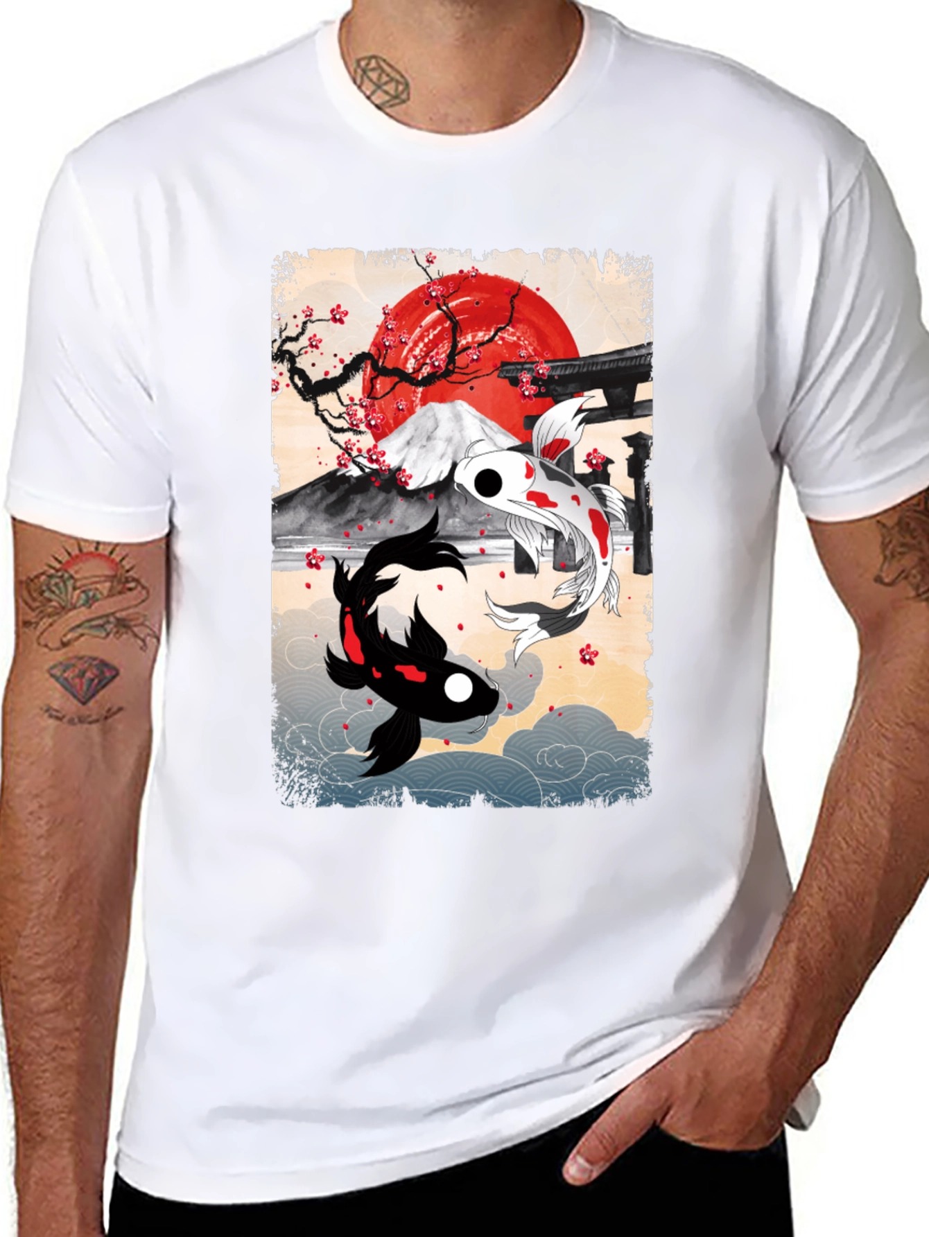 Black Koi Fish T-Shirt - Japanese Art Style view 8