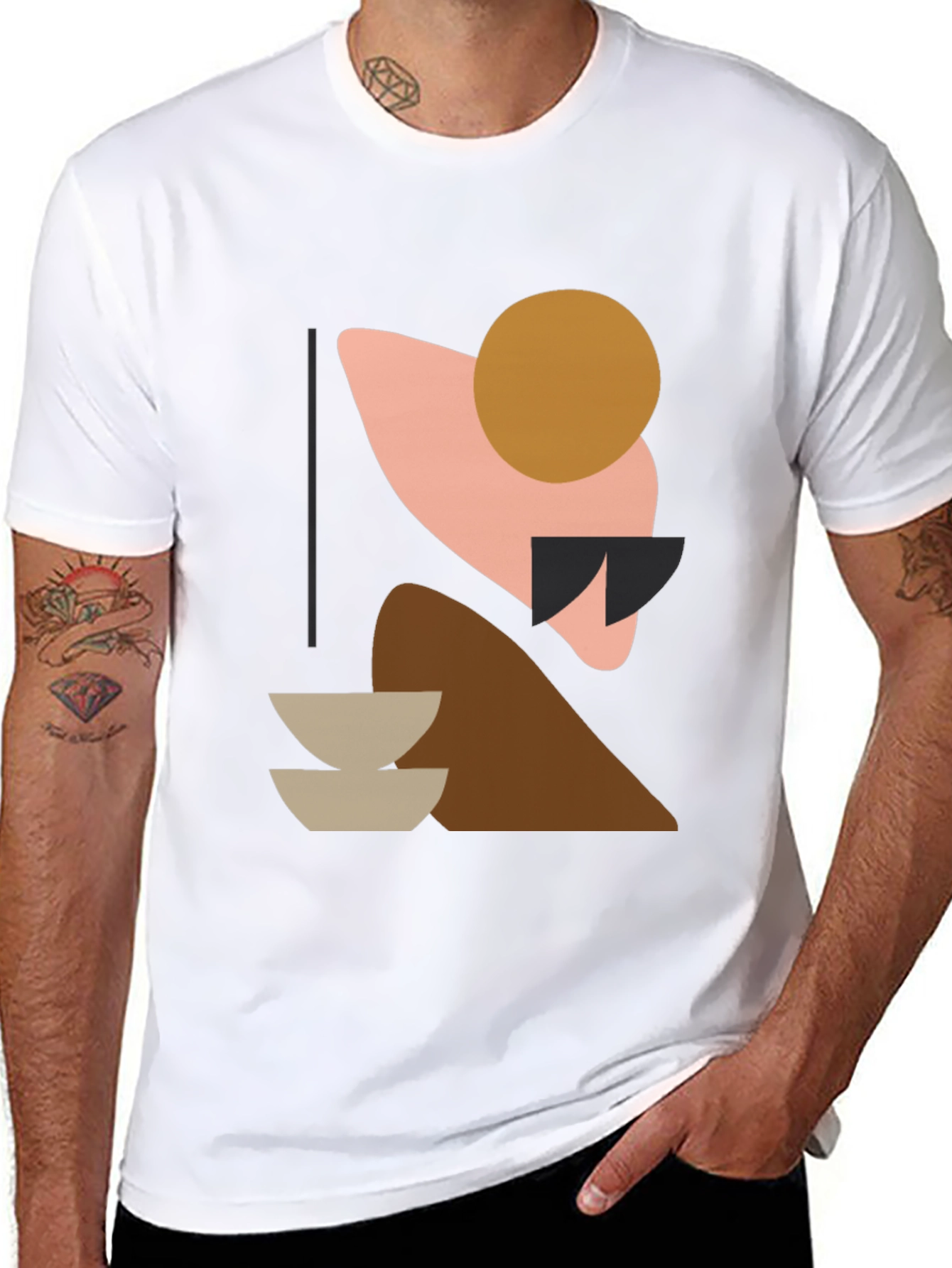 Black Abstract Geometric Graphic Print Black T-Shirt view 8