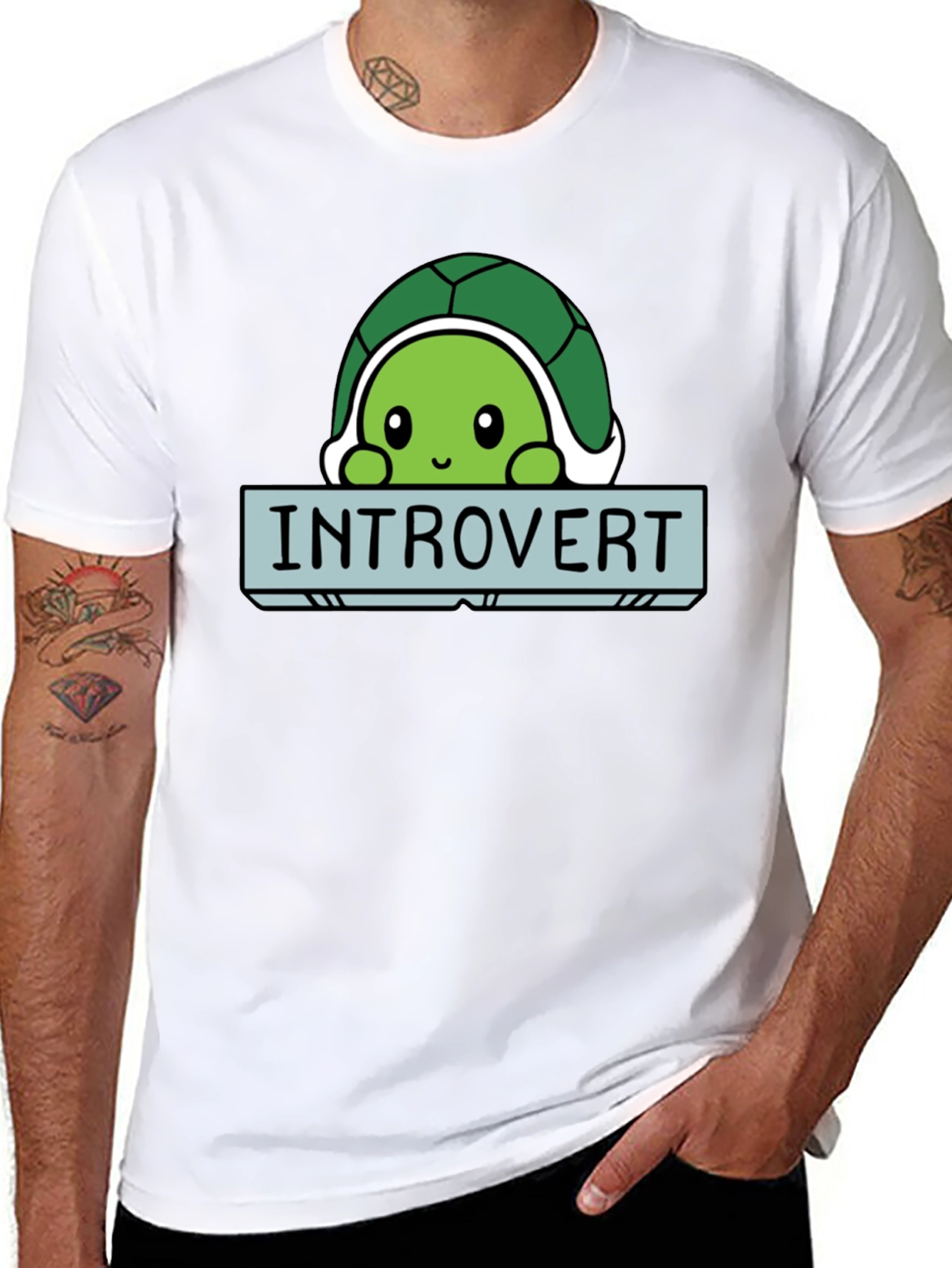 Black Introvert Turtle Graphic Tee - Soft Black Cotton T-Shirt view 8