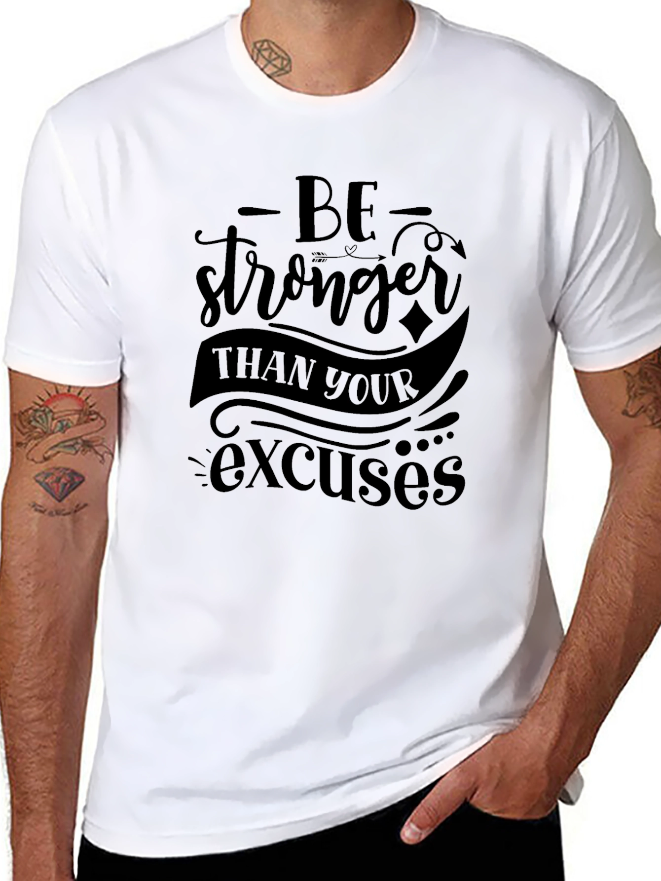 Black Motivational 'Be Stronger' Graphic T-Shirt view 8