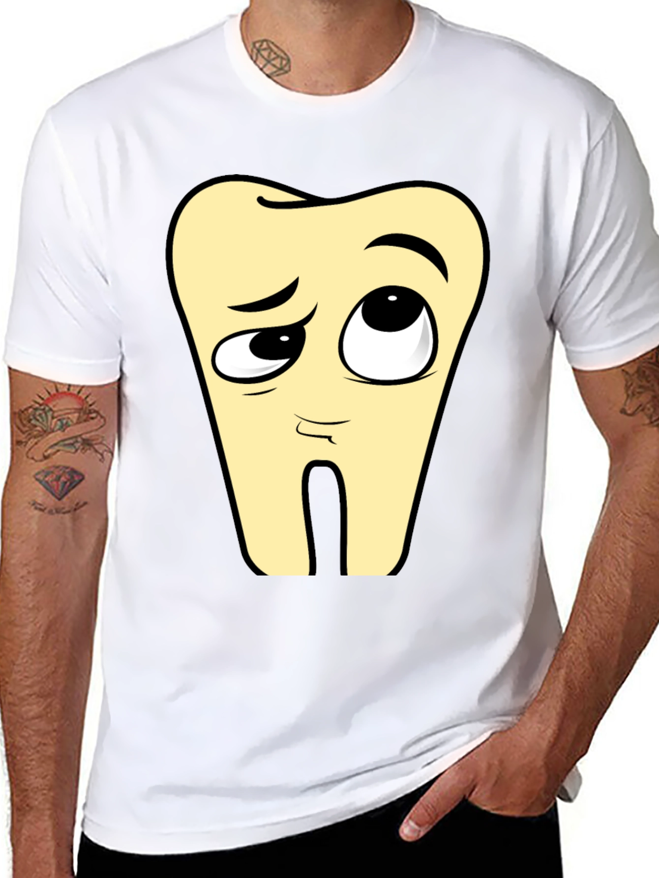 Black Funny Tooth Cartoon Black T-Shirt view 8
