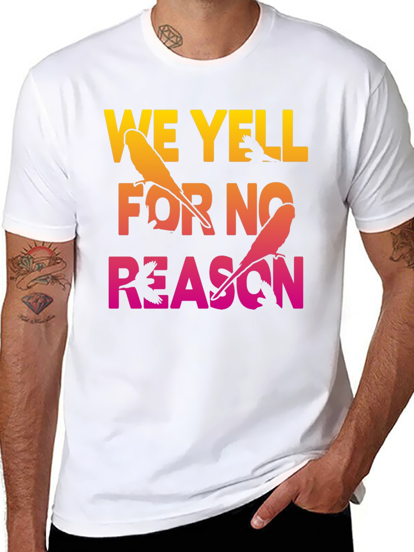 Black We Yell For No Reason Parrot Graphic Tee view 8