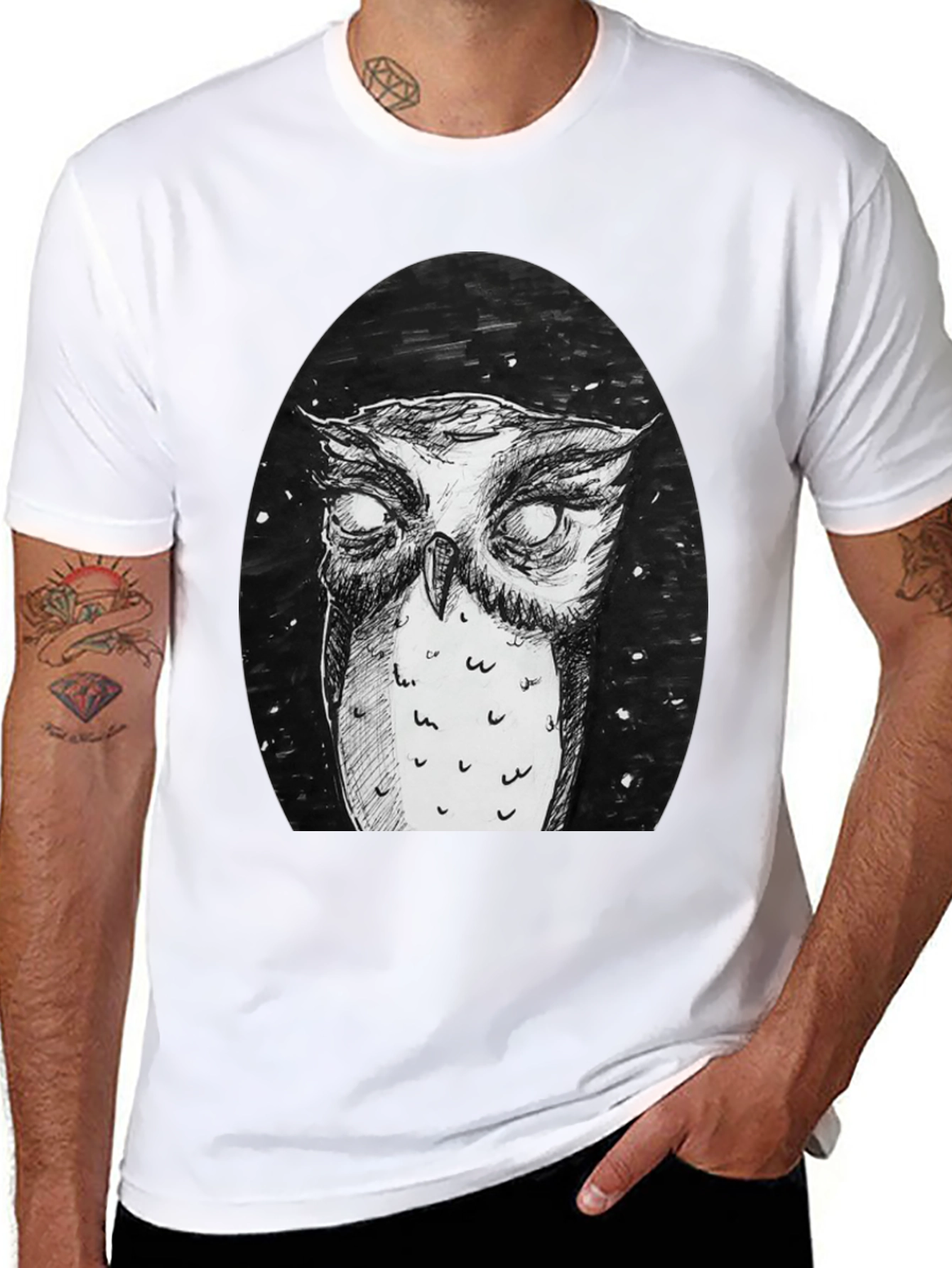 Black Owl Graphic Tee - Black Cotton T-Shirt view 8