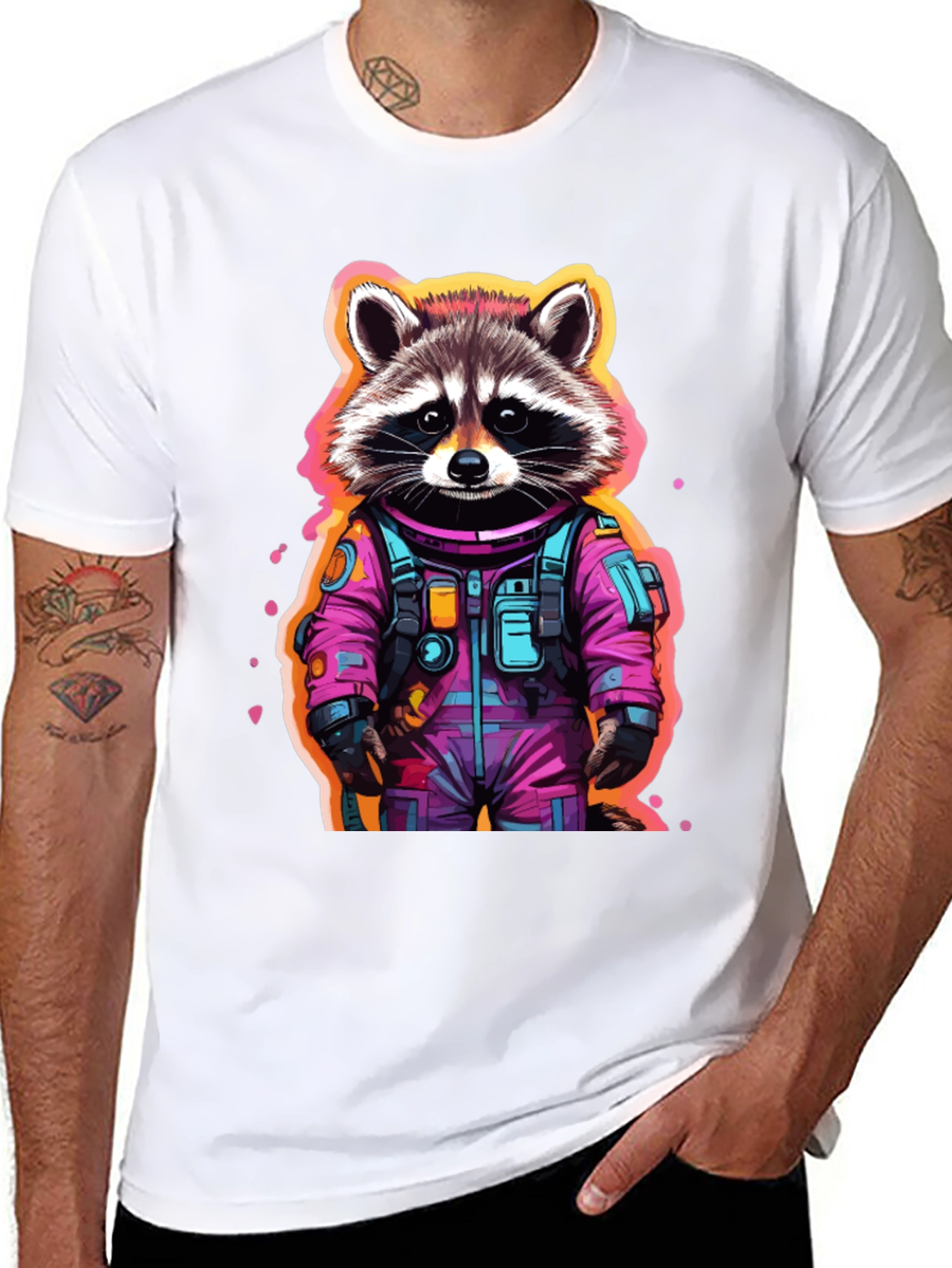 Black Astronaut Raccoon Graphic T-Shirt - Black view 8