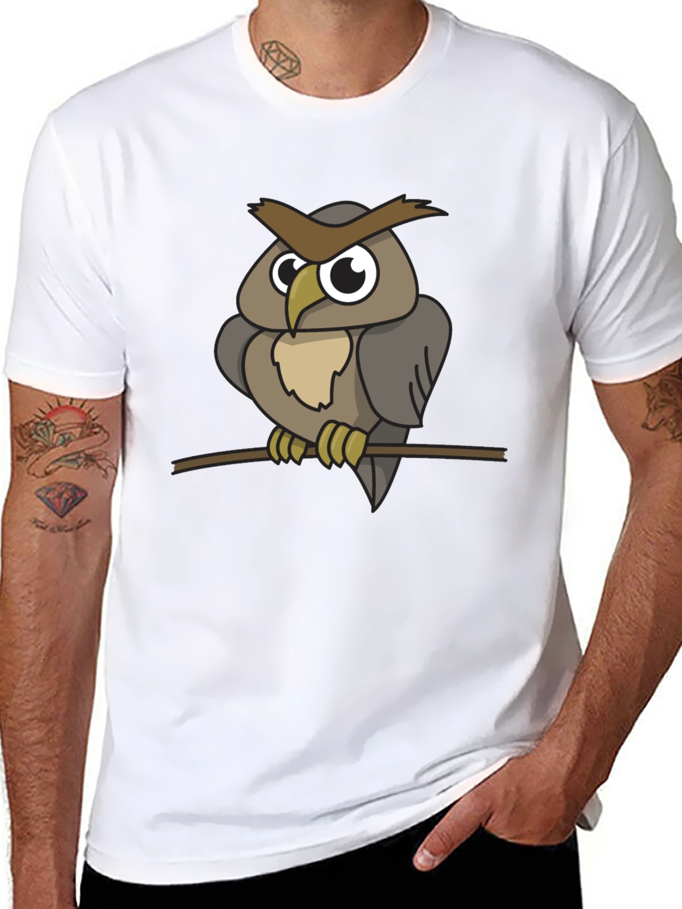 Black Owl Graphic Print Black T-Shirt view 8