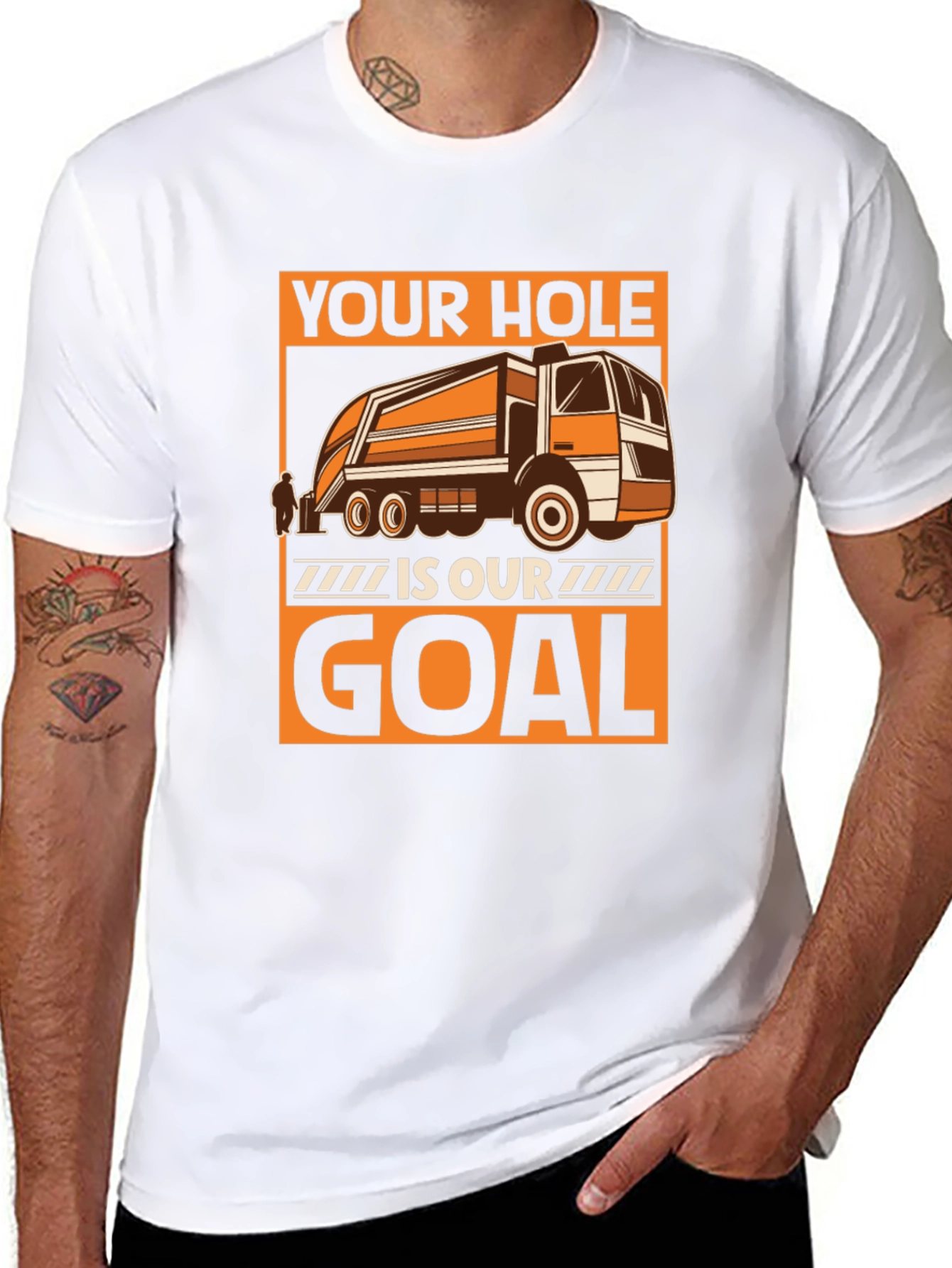 Black Your Hole is Our Goal T-Shirt Funny Garbage Truck Tee view 8