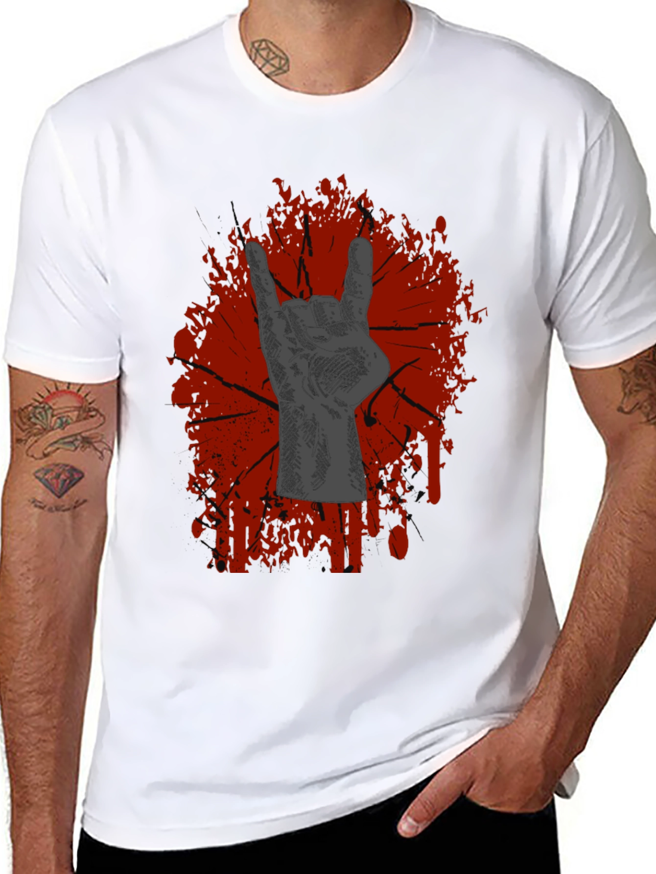 Black Rock On Graphic Tee - Black Crew Neck T-Shirt view 8