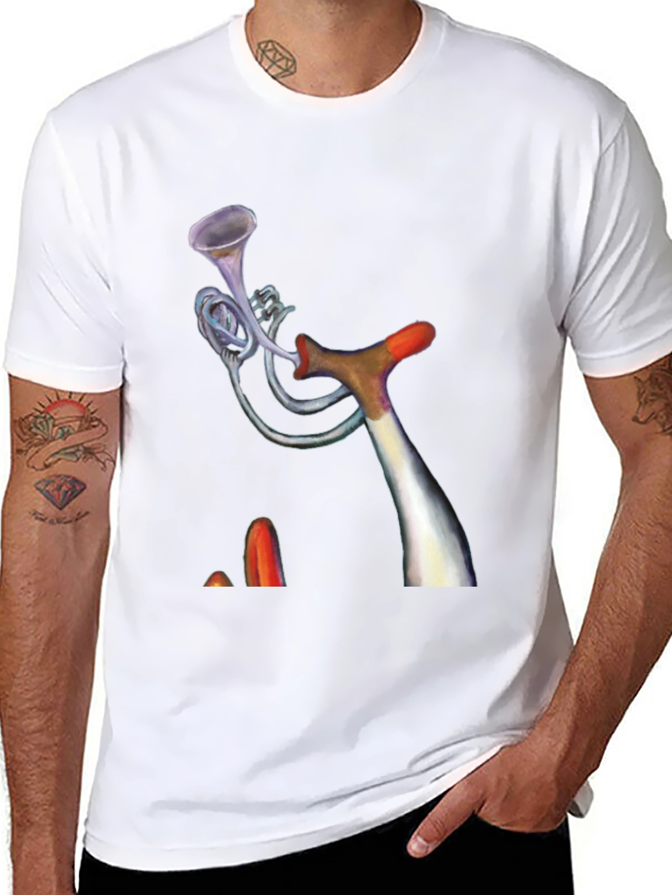 Black Unique Trumpet Design Black Tee view 8