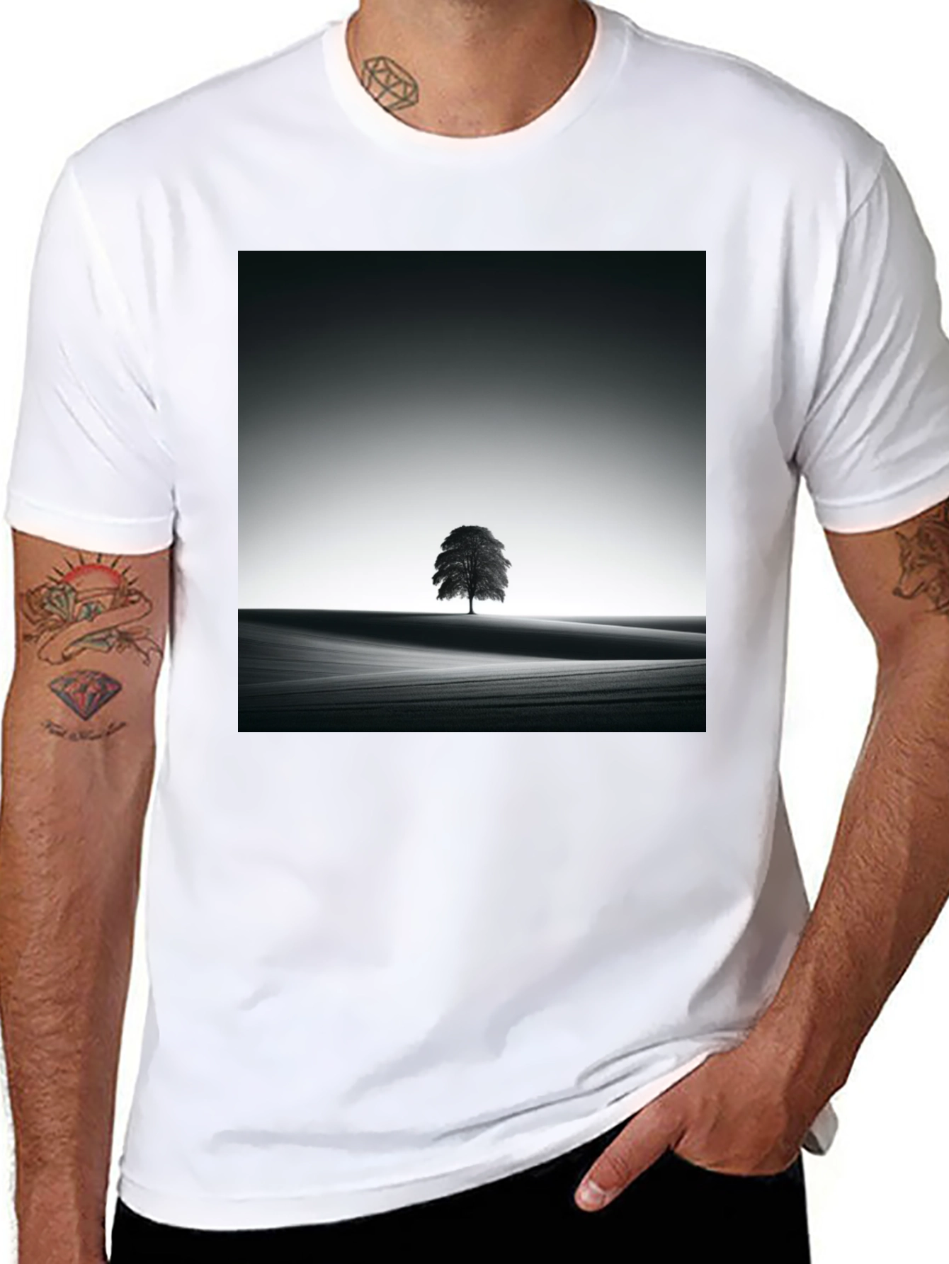 Black Monochrome Tree Graphic Tee - Artistic Menswear view 8