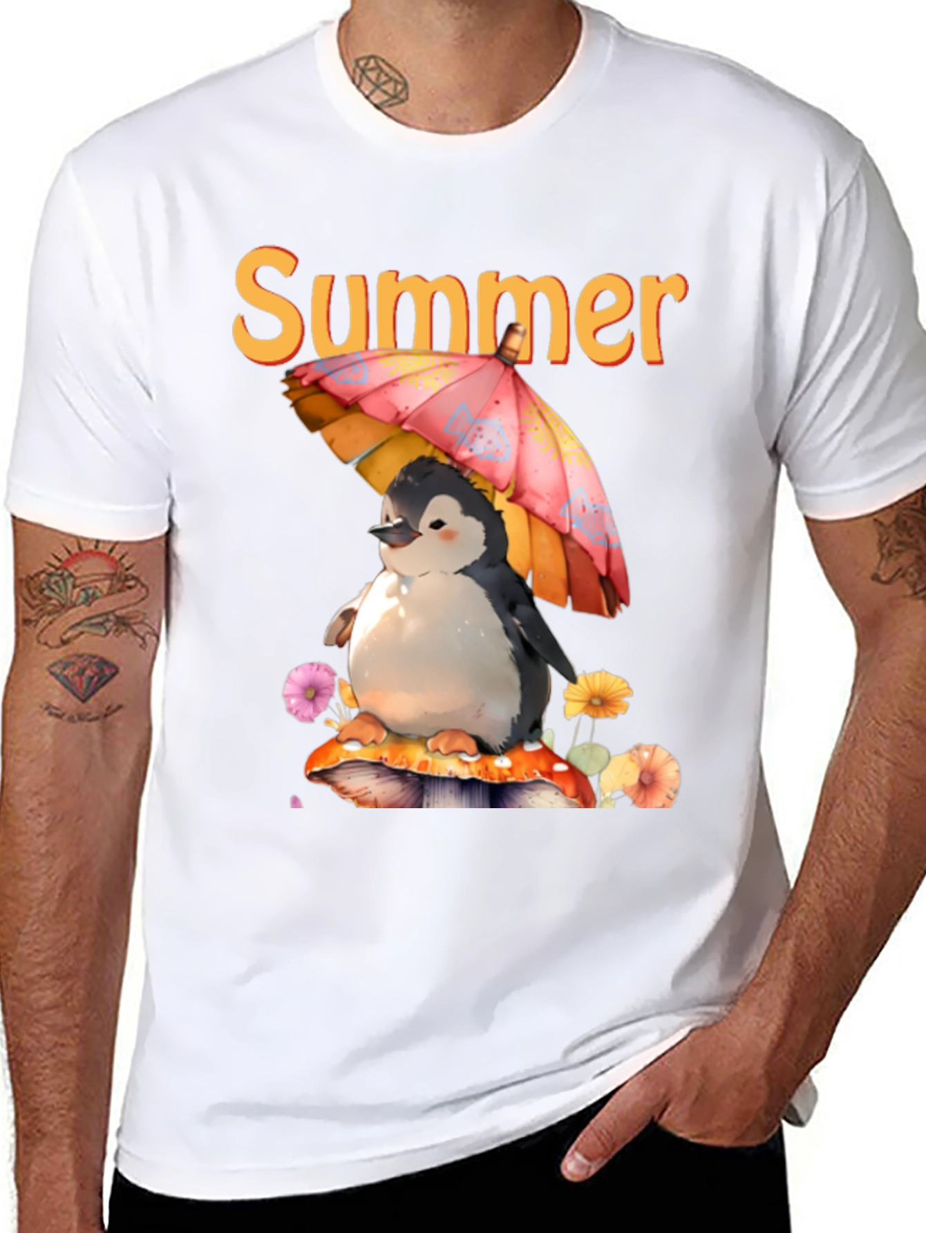 Black Summer Penguin Graphic T-Shirt view 8