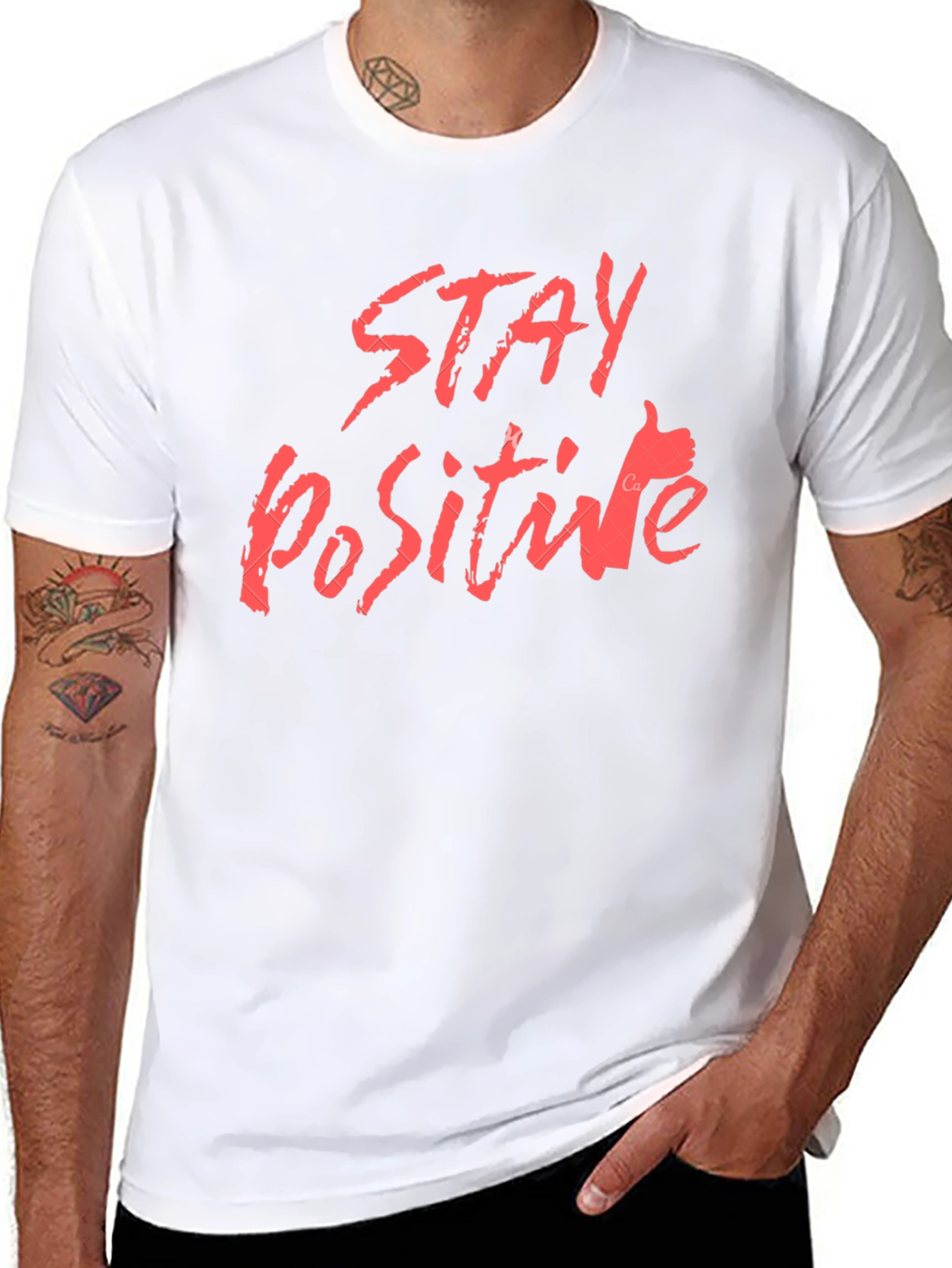 Black Stay Positive Graphic Tee - Black Cotton T-Shirt view 8