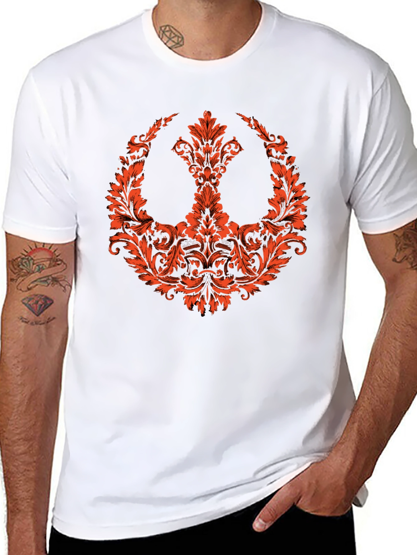 Black Floral Rebel Symbol T-Shirt view 8