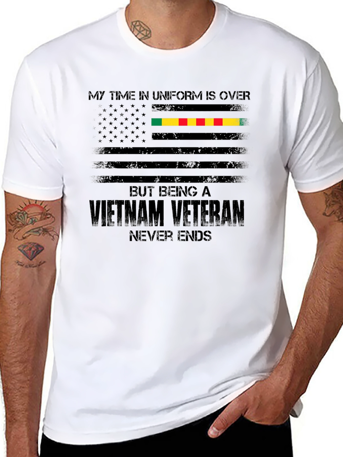 Black Vietnam Veteran Flag T-Shirt view 8