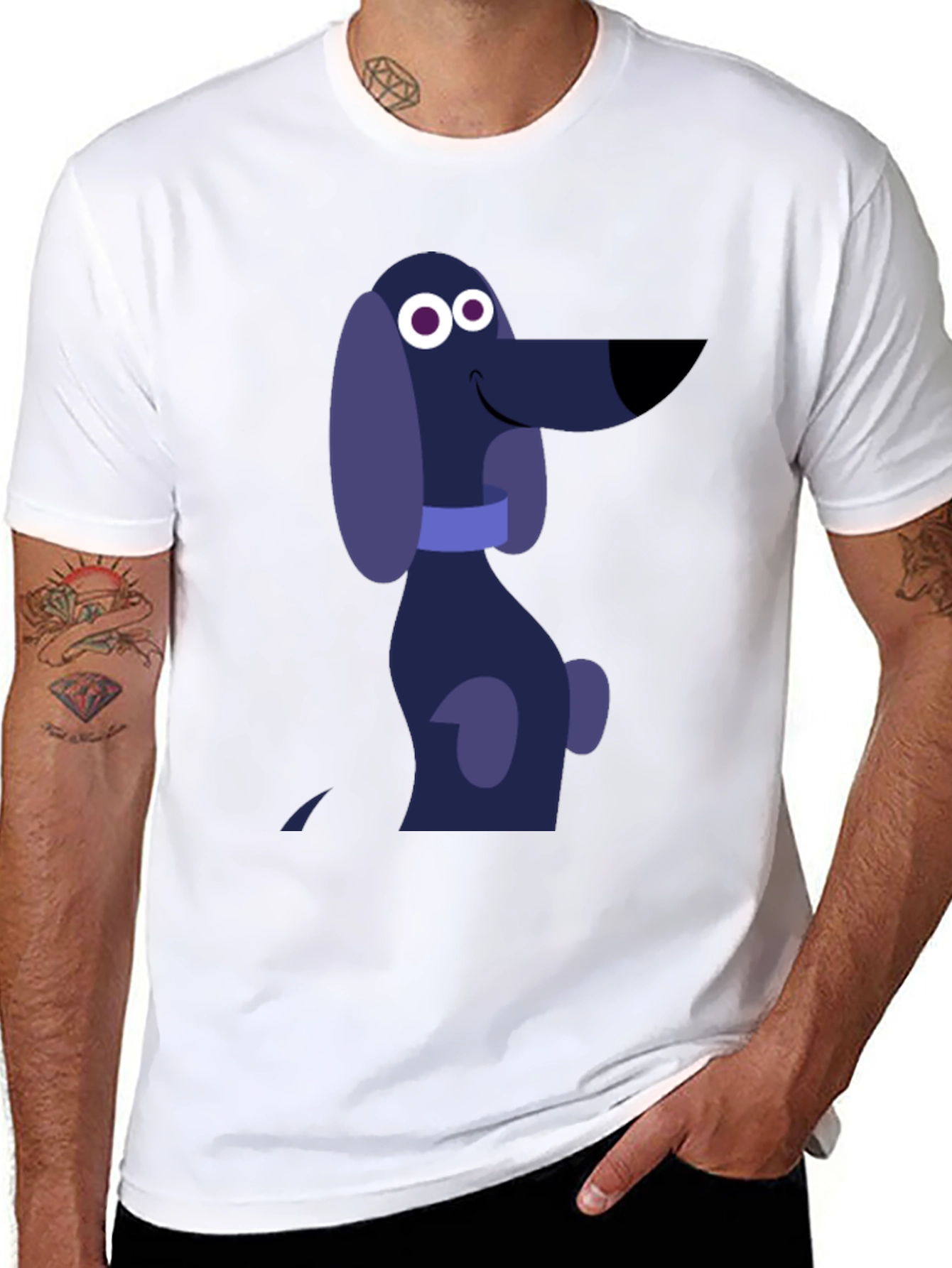Black Cartoon Dog Graphic T-Shirt - Black Cotton Tee view 8