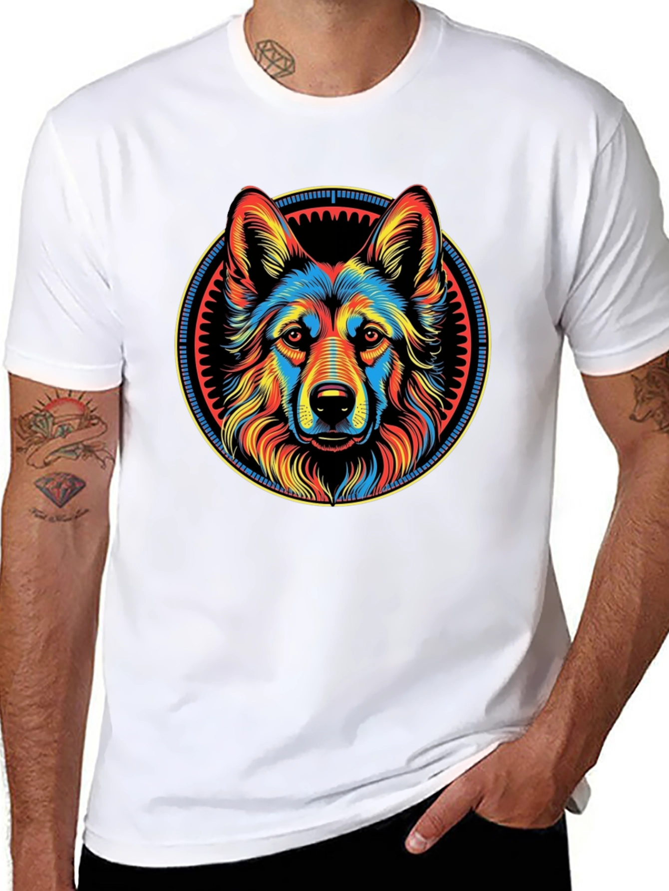 Black Colorful Dog Graphic Print Black T-Shirt view 8