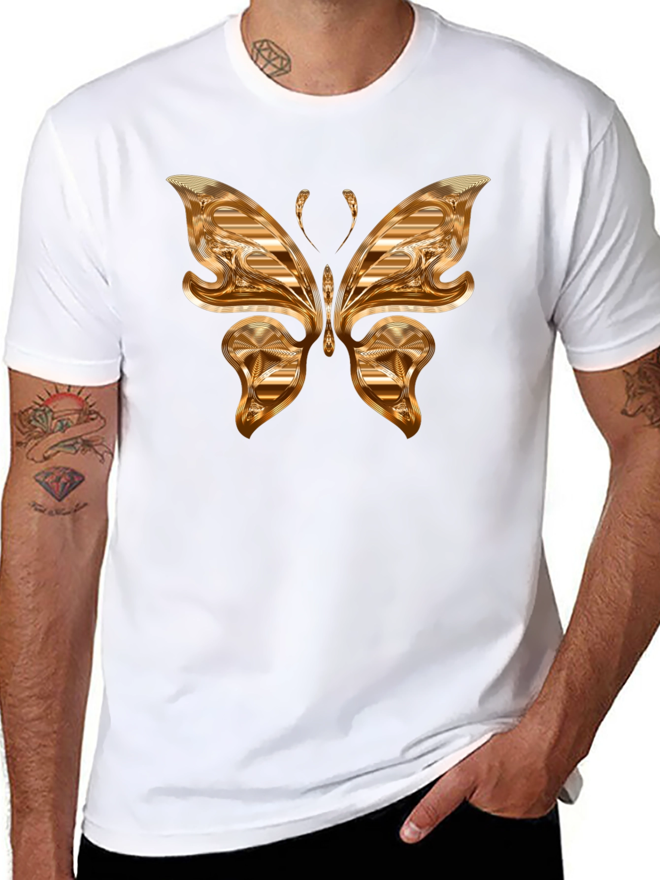 Black Golden Butterfly Graphic T-Shirt view 8
