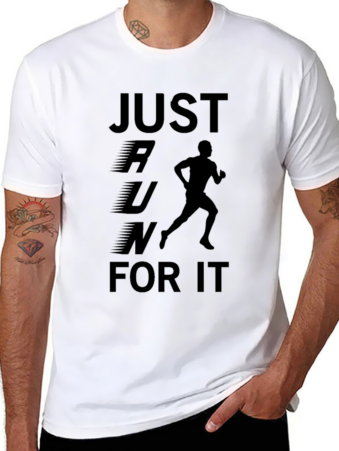 Black Just Run For It T-Shirt - Motivational Runner Tee view 8