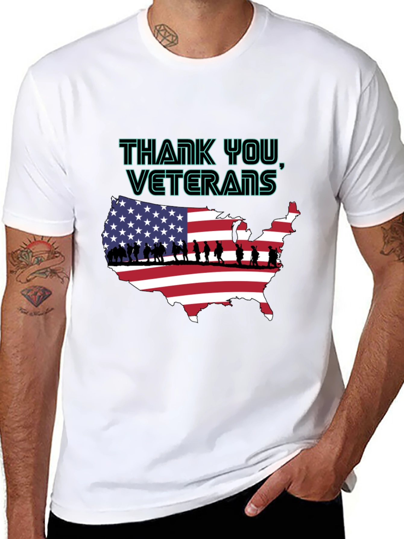 Black Thank You Veterans USA Map T-Shirt view 8