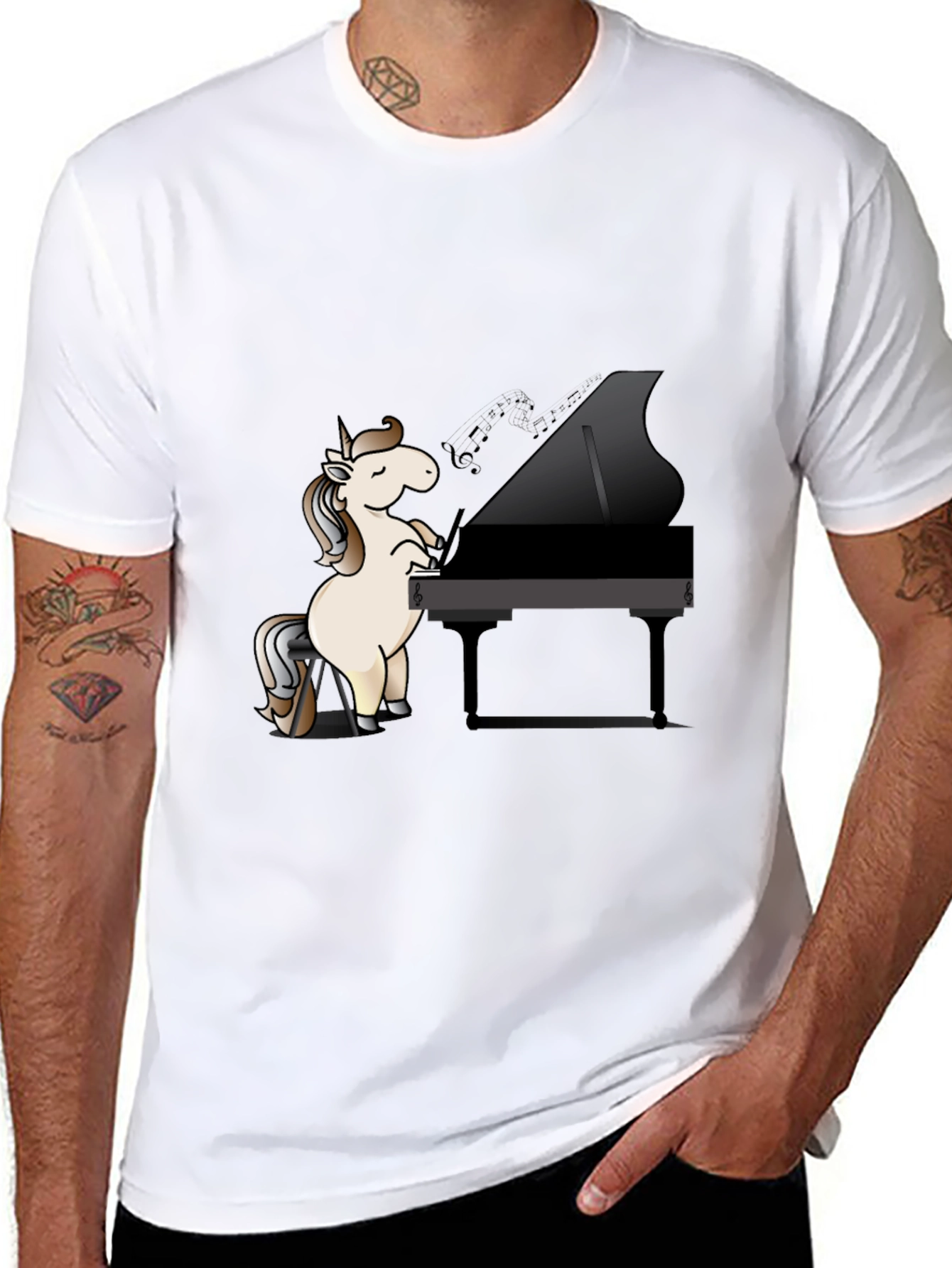 Black Unicorn Pianist Black T-Shirt view 8