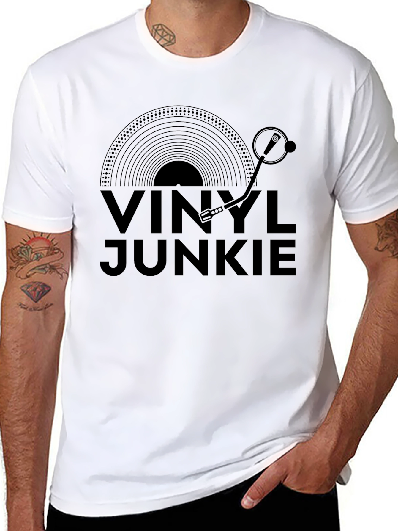 Black Vinyl Junkie Black T-Shirt - Music Lover Tee view 8
