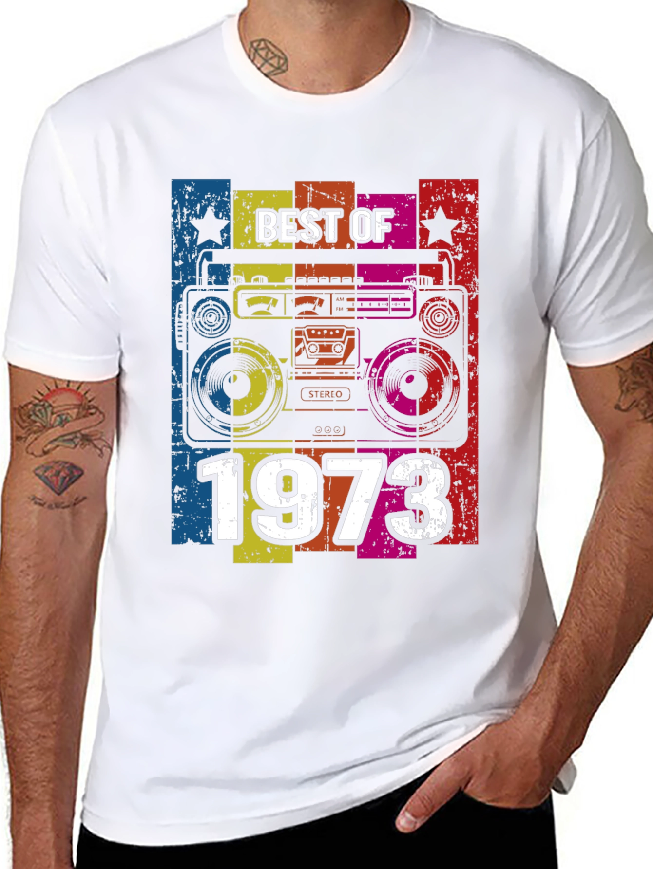 Black Best of 1973 Boombox Retro T-Shirt view 8