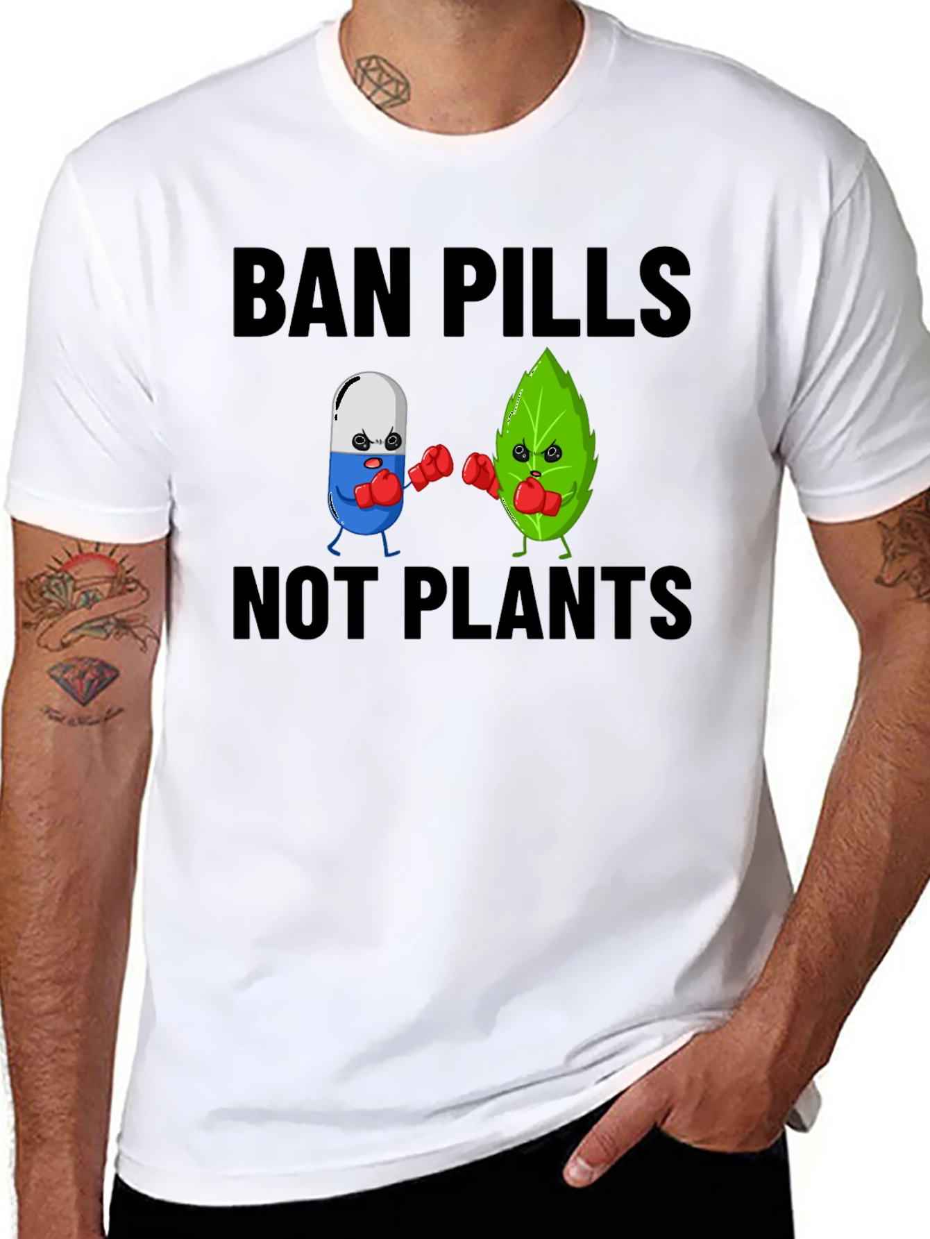 Black Ban Pills Not Plants Graphic T-Shirt view 8