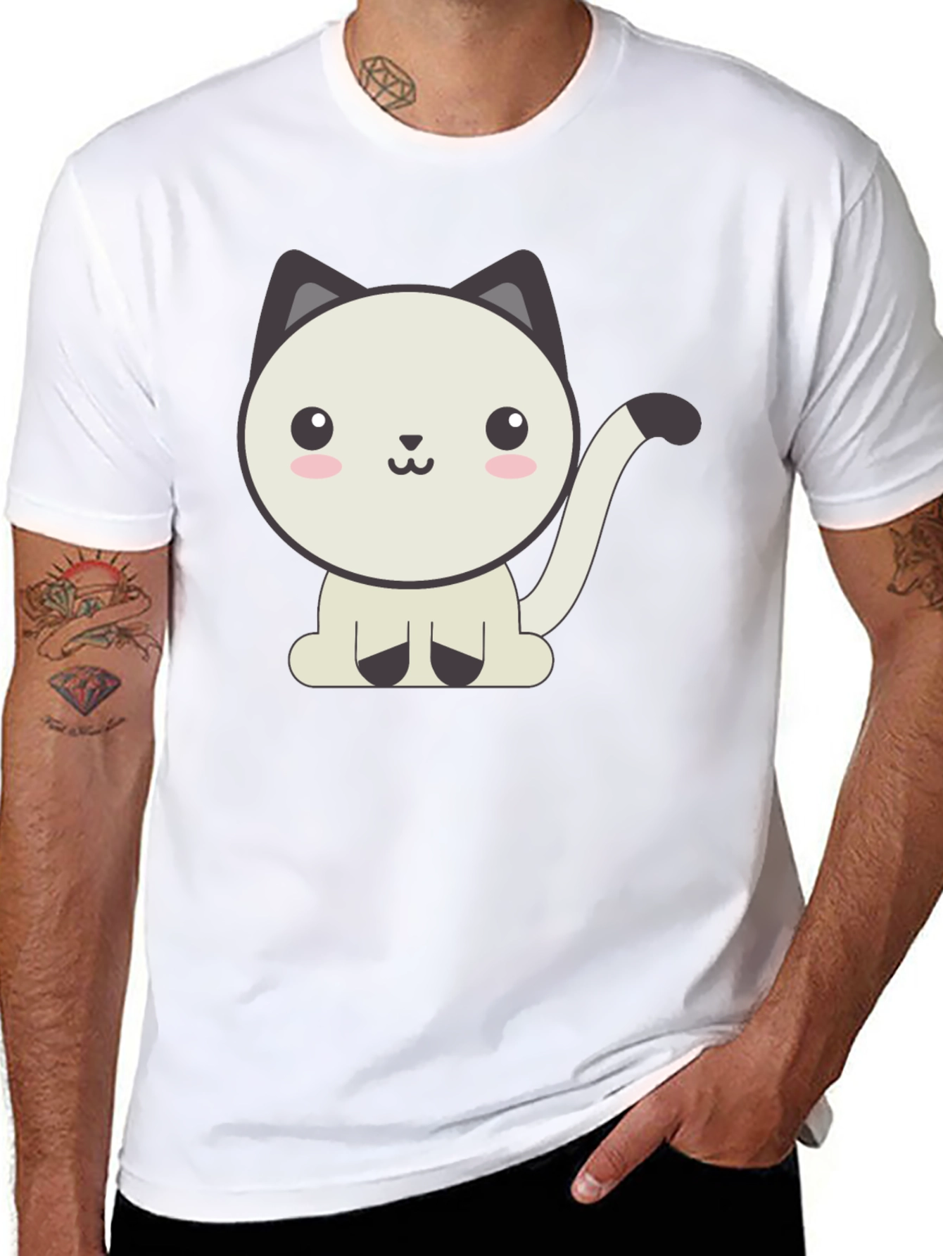 Black Cute Cartoon Cat Graphic Black T-Shirt view 8