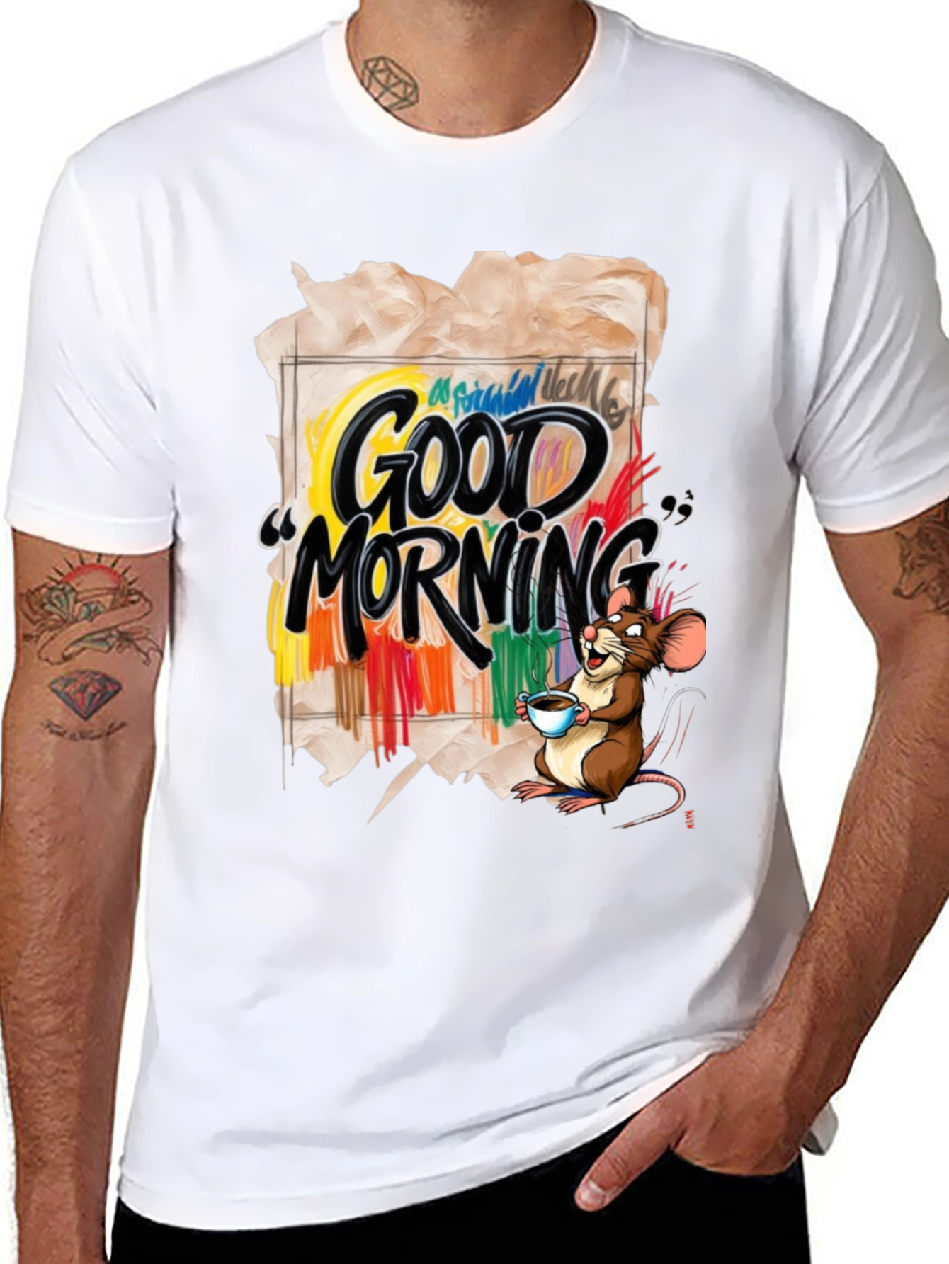 Black Good Morning Mouse Graphic T-Shirt view 8