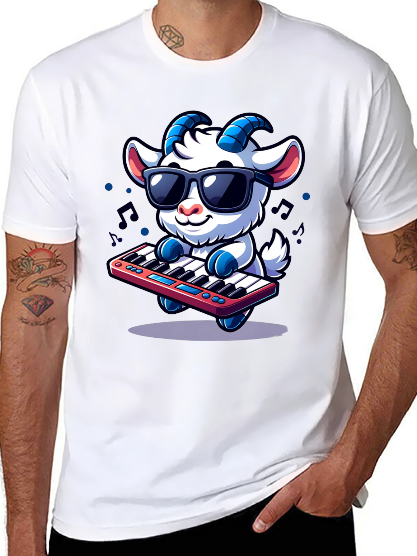 Black Cool Goat Keyboard Player Graphic Tee view 8