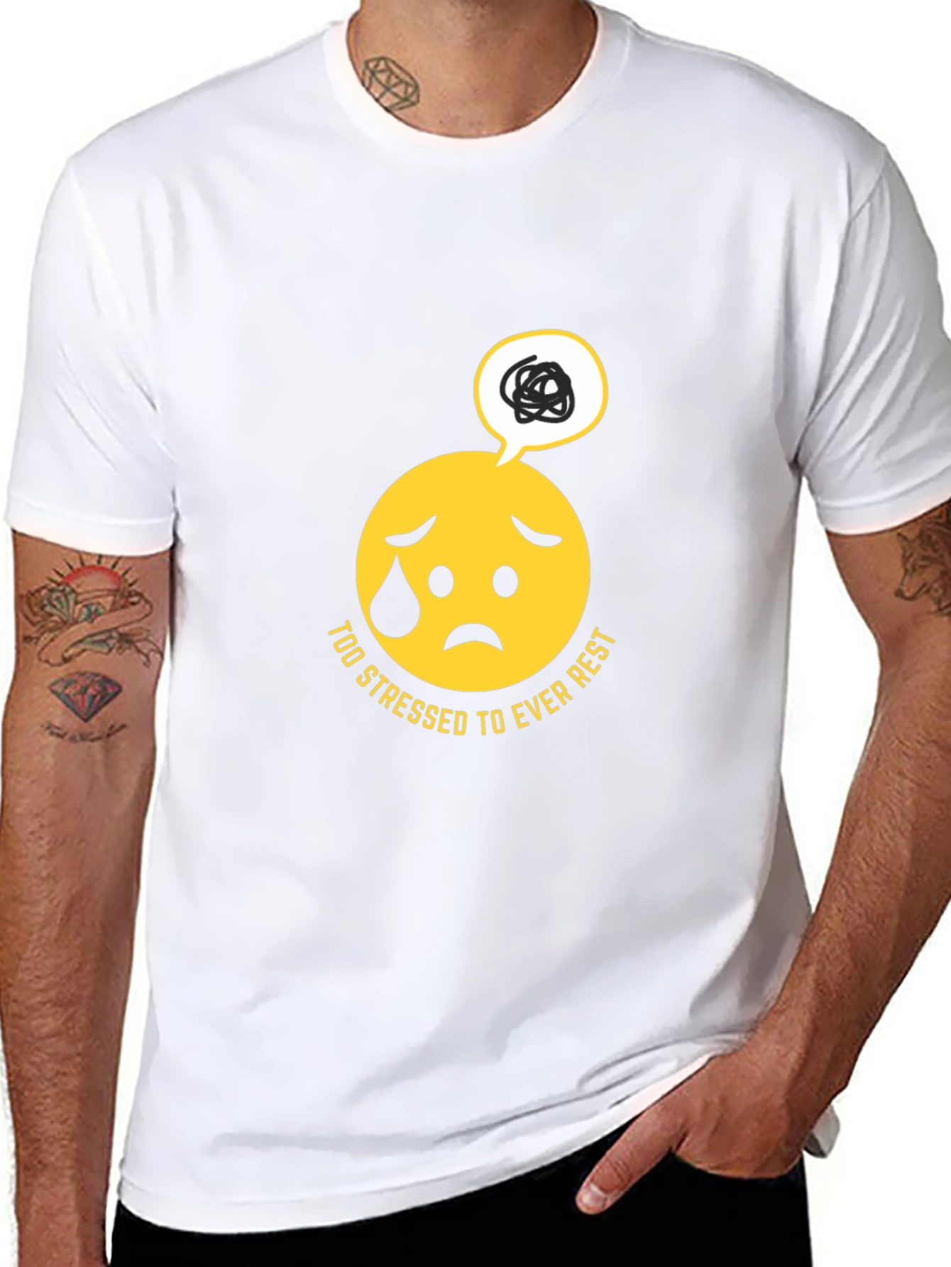 Black Stressed Emoji Graphic Black T-Shirt view 8