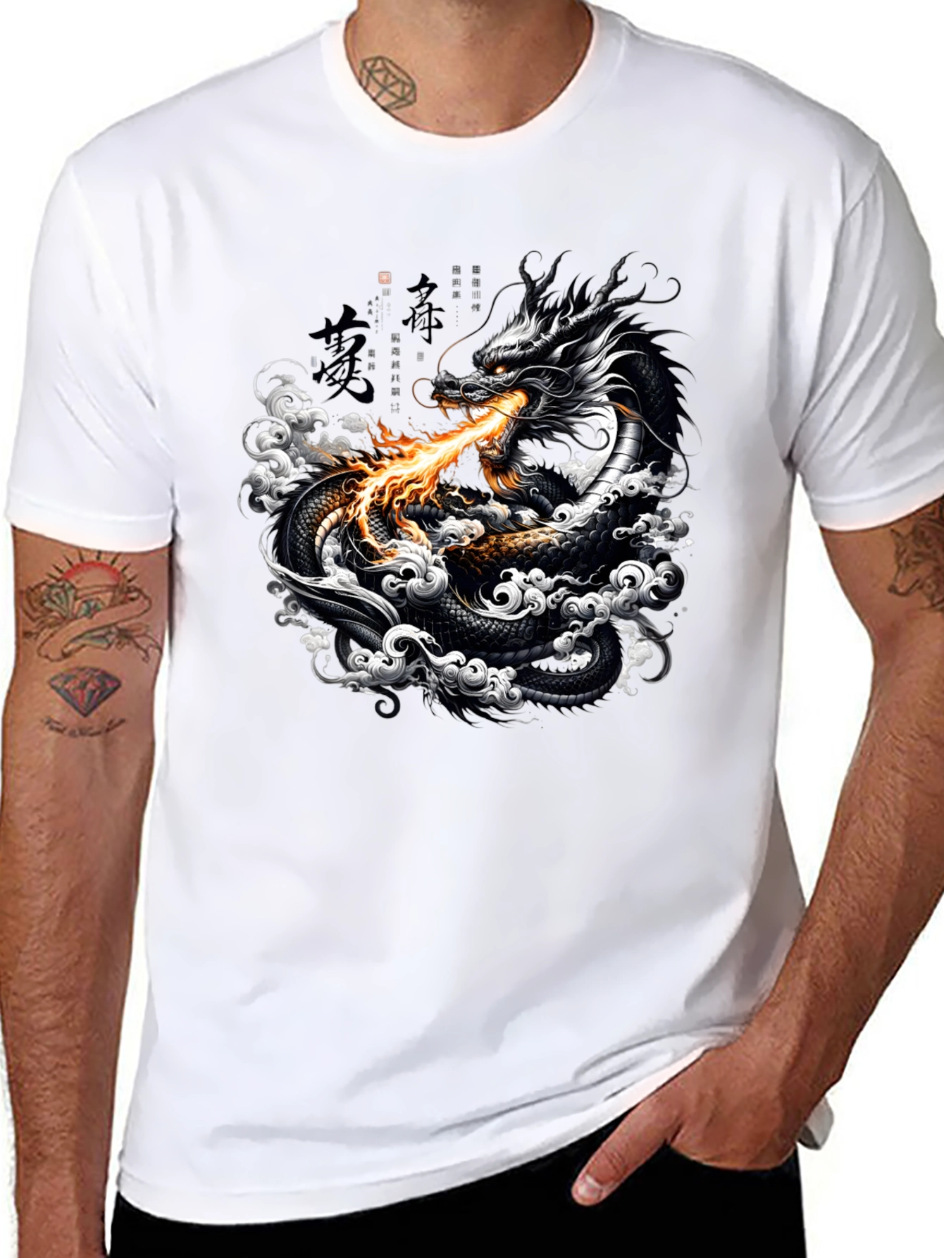 Black Dragon Fire Black Graphic Tee view 8
