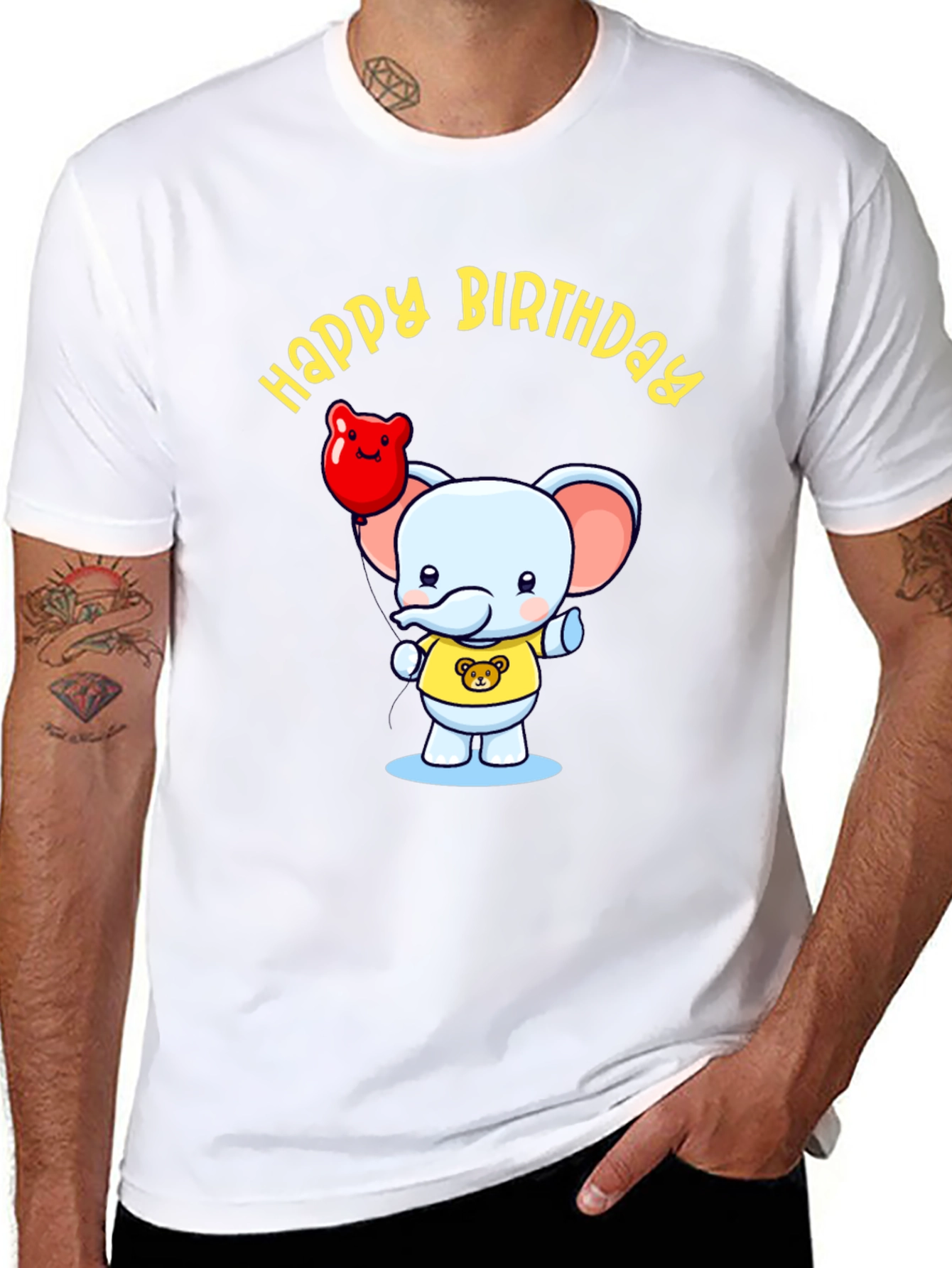 Black Happy Birthday Elephant Graphic Tee view 8