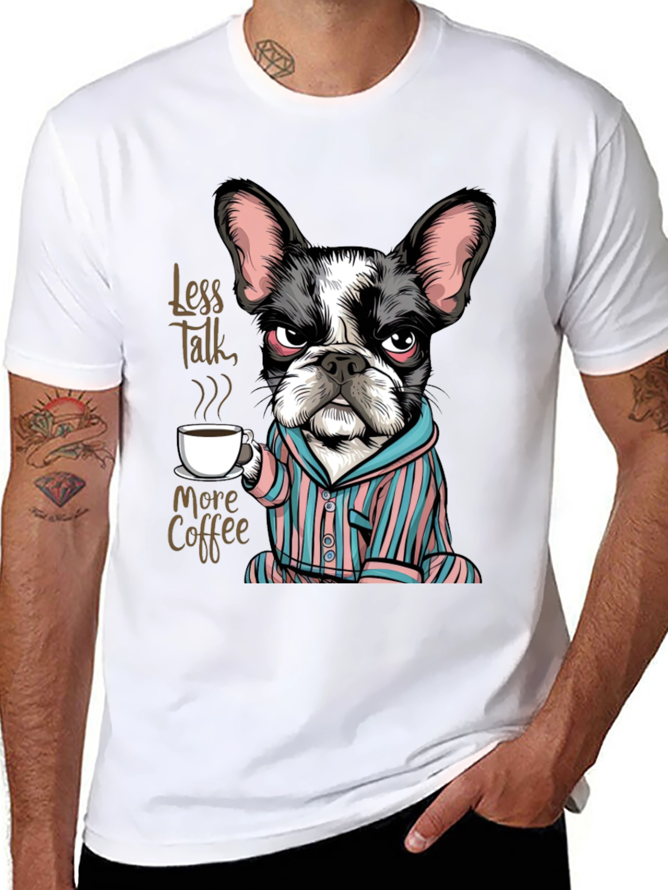 Black Less Talk More Coffee Dog T-Shirt view 8