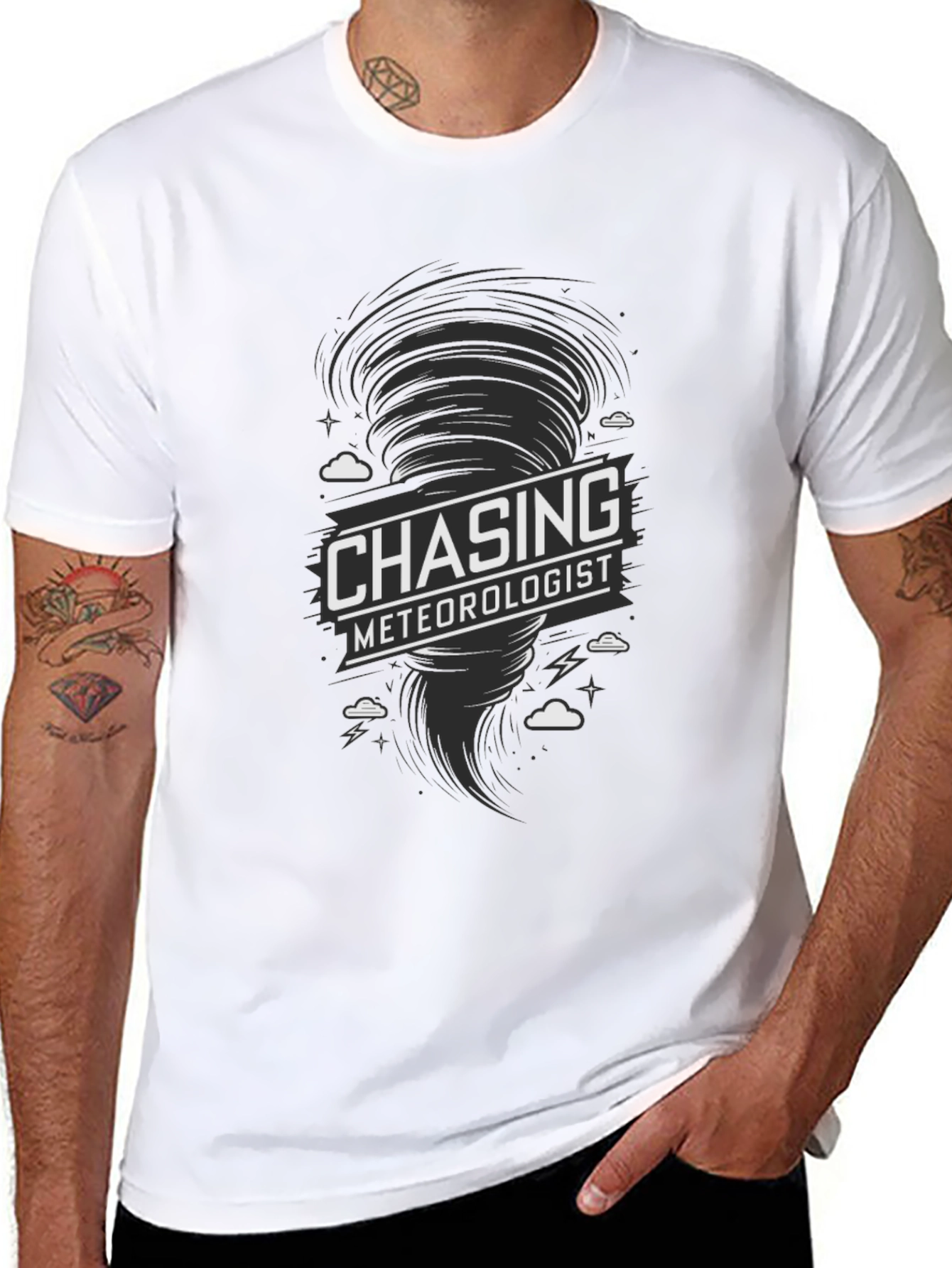 Black Chasing Meteorologist Tornado Graphic T-Shirt view 8