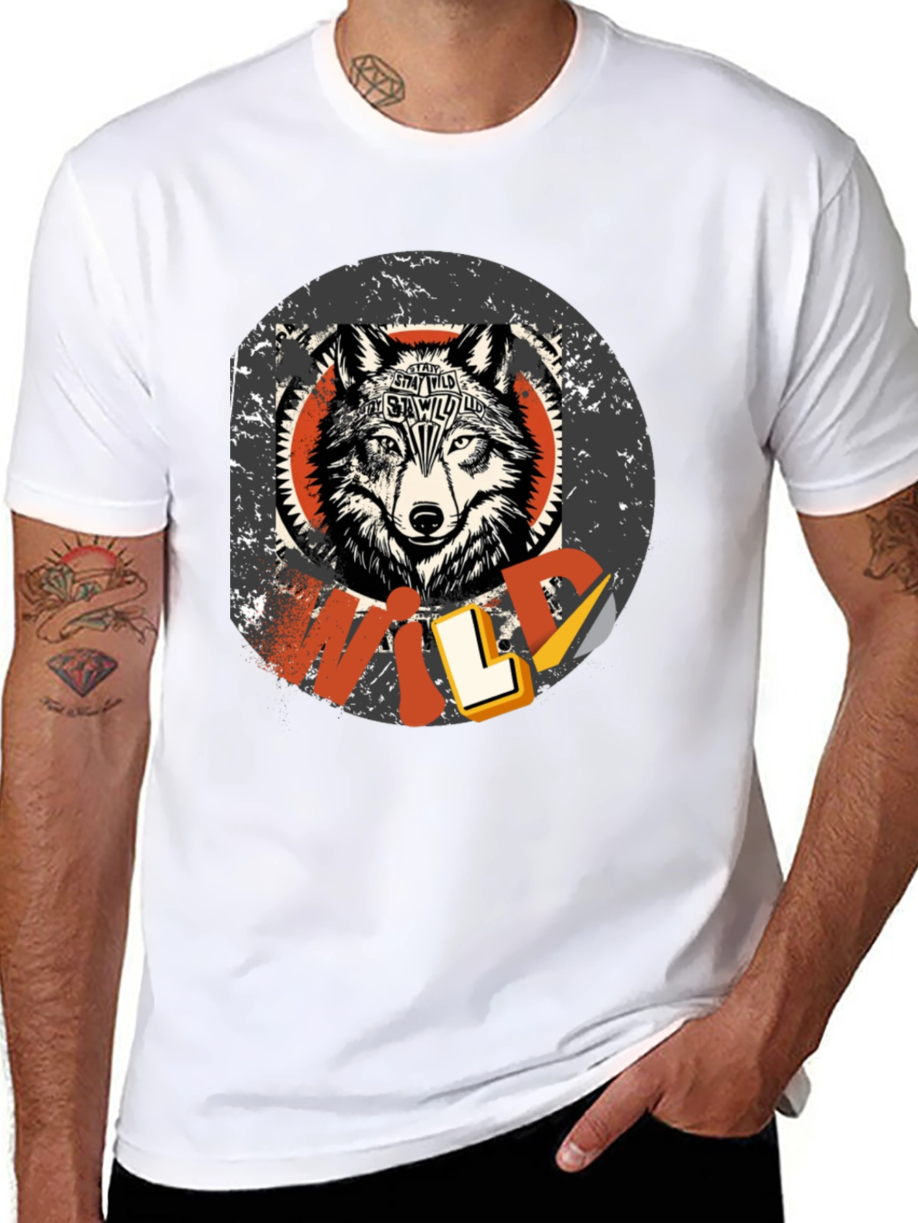 Black Stay Wild Wolf Graphic Print T-Shirt view 8