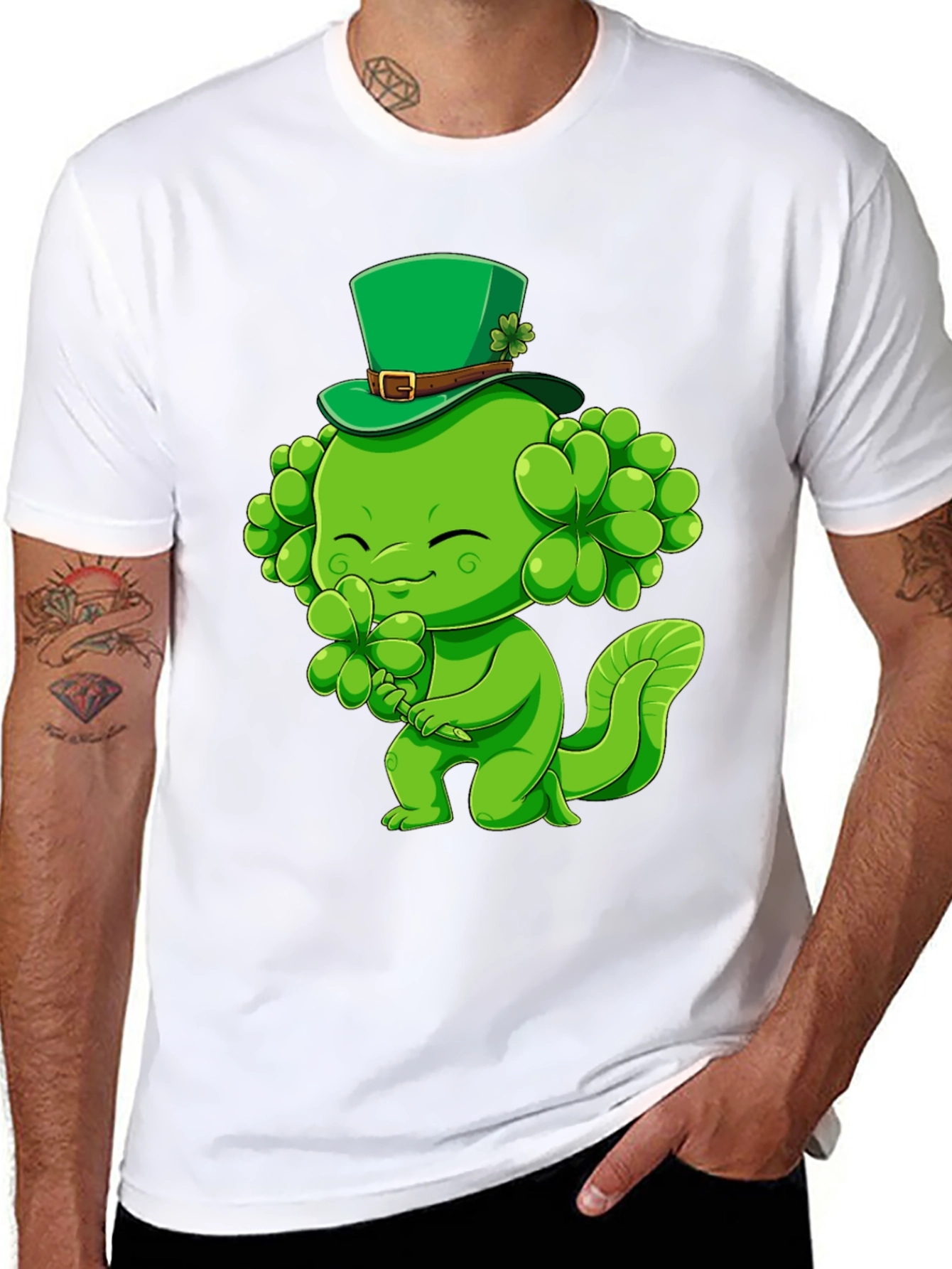Black St. Patrick's Day Shamrock Monster T-Shirt view 8