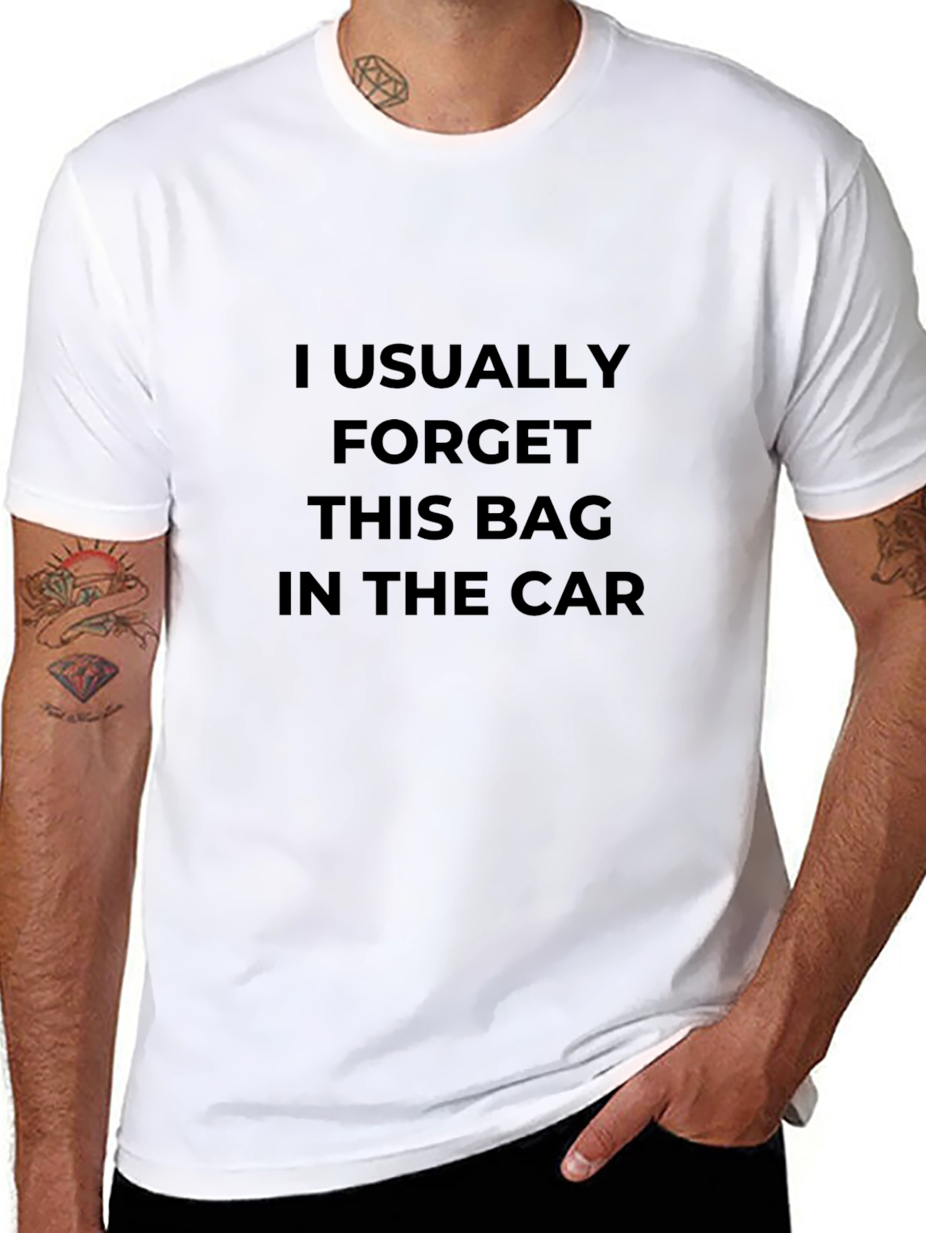 Black Funny Men's "Forget Bag" Black T-Shirt view 8