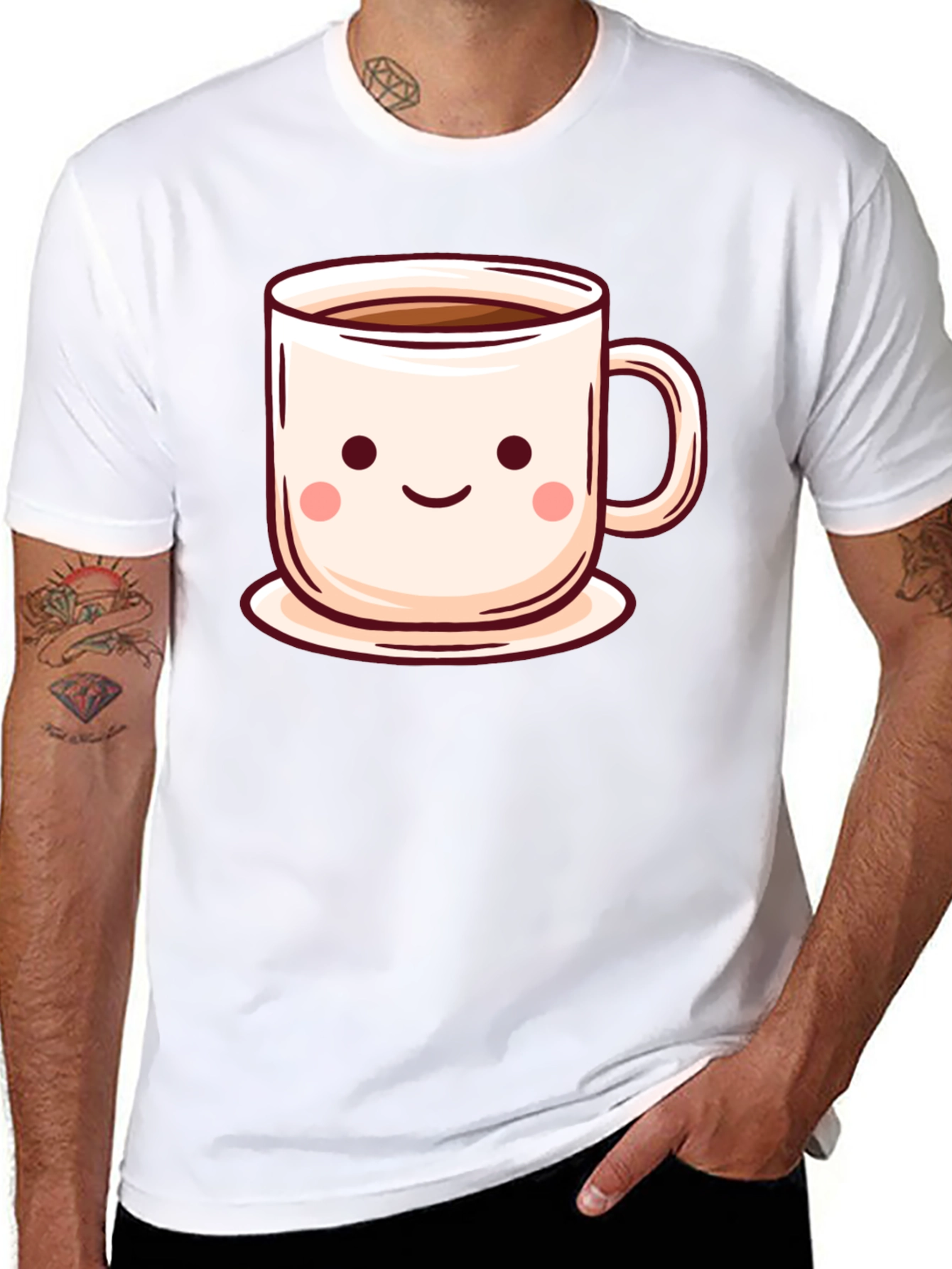 Black Cute Coffee Cup T-Shirt - Kawaii Style view 8