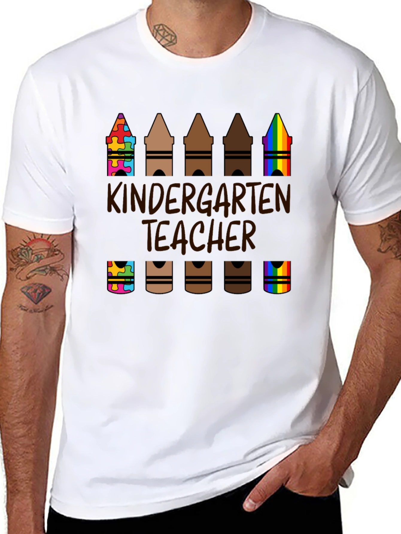 Black Kindergarten Teacher Crayon T-Shirt view 8