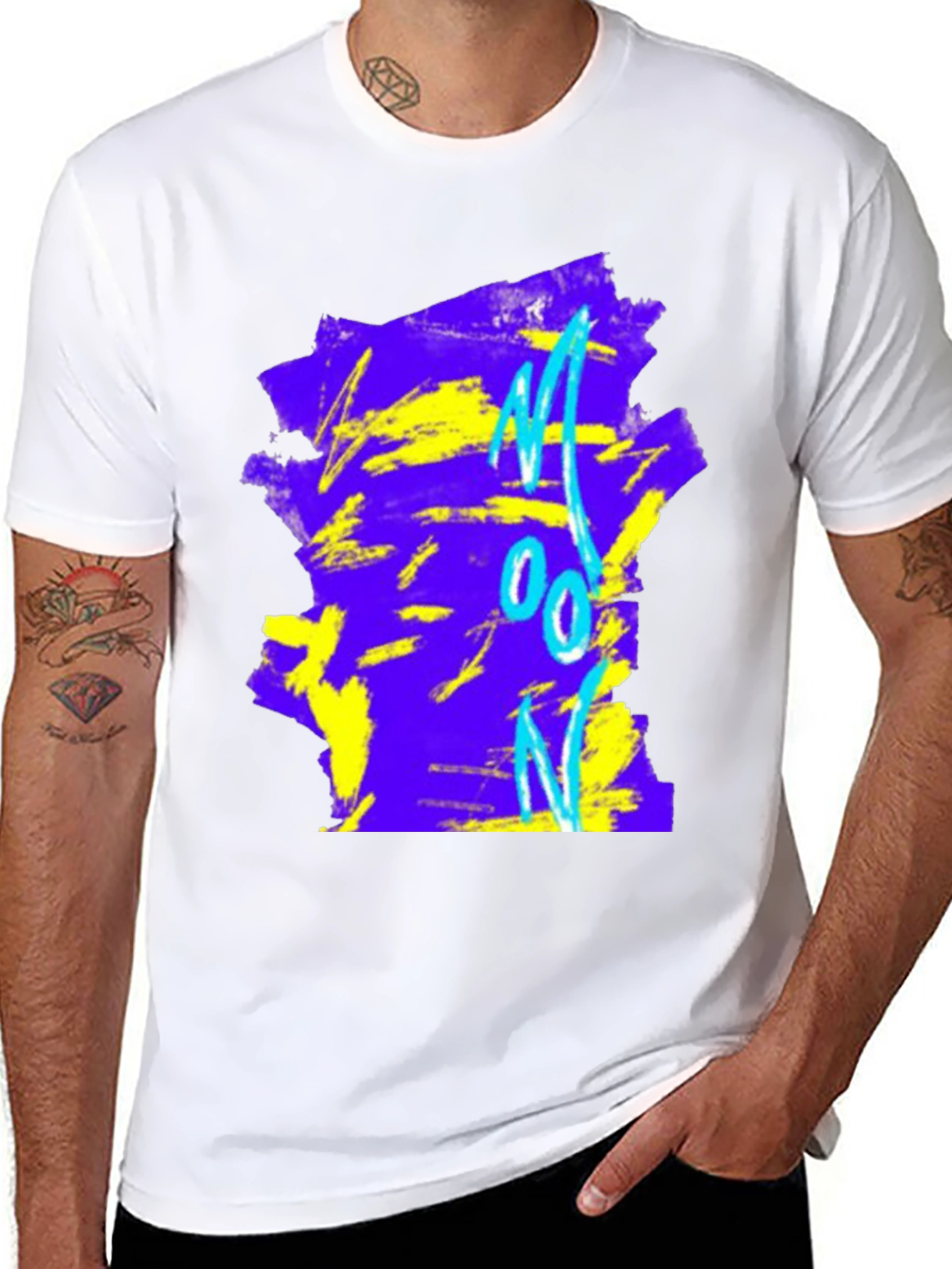 Black Abstract 'Moon' Graphic Tee - Black Cotton Blend view 8