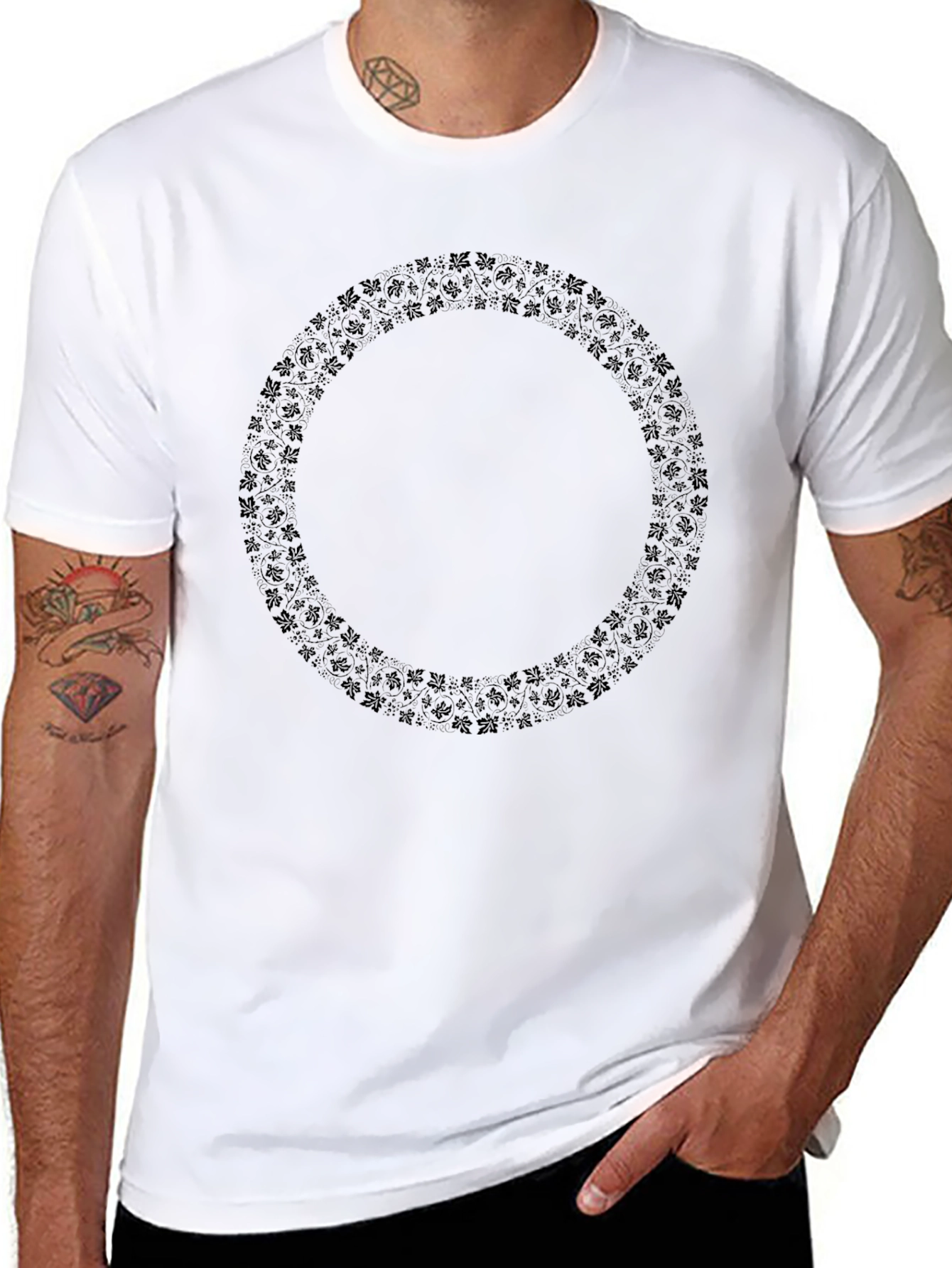 Black Black Crew Neck Tee with Shamrock Circle Design view 8