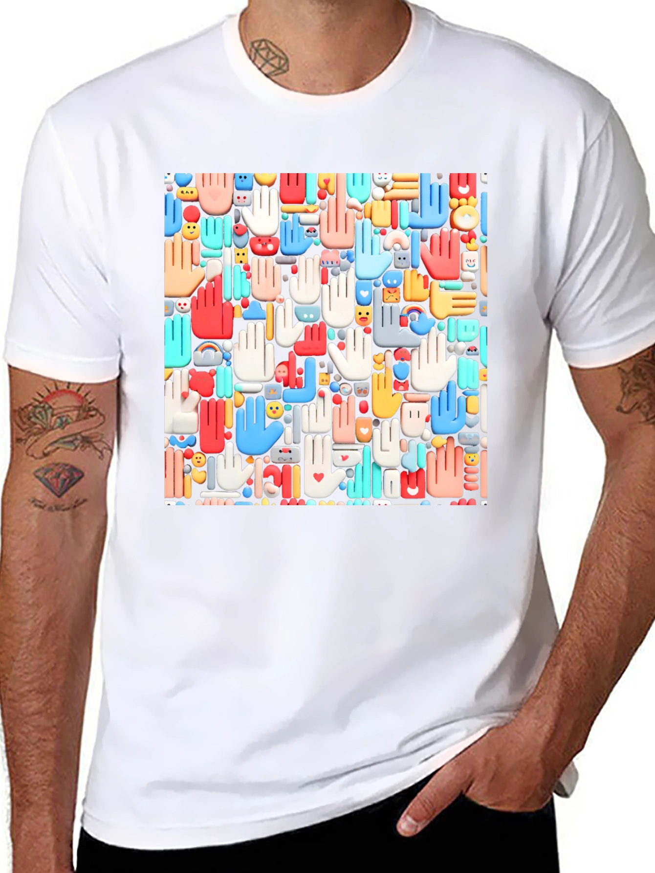 Hands Patterned Black T-Shirt - 8
