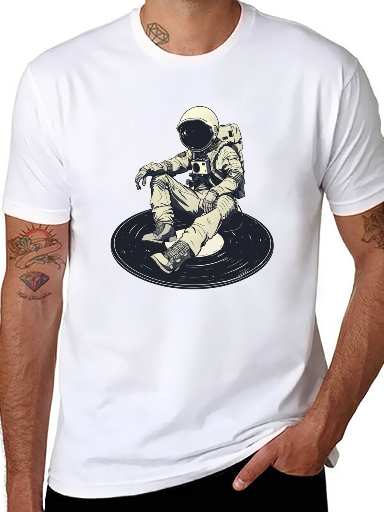 Black Astronaut DJ Graphic T-Shirt - Black Cotton Blend view 8