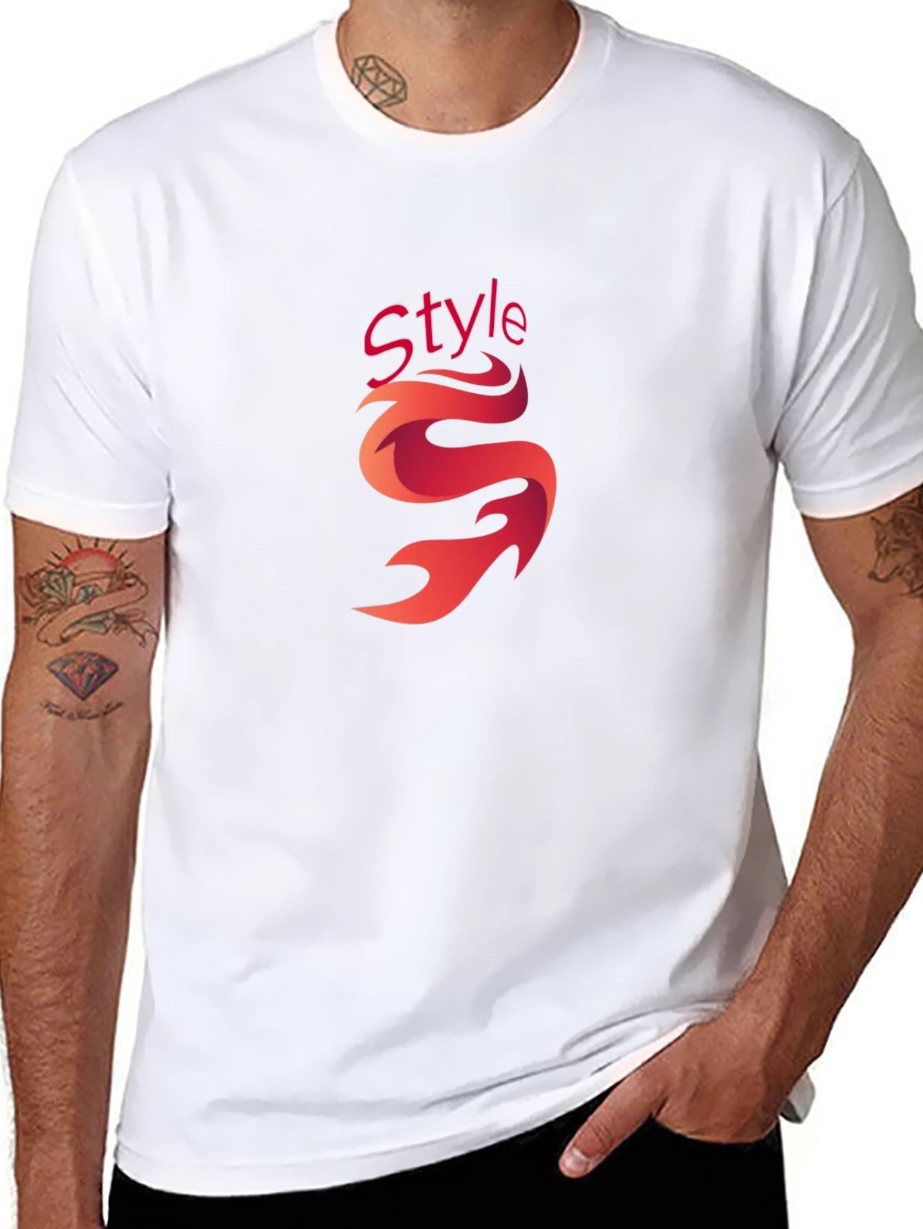 Black Stylish Black Graphic Tee - 'Style' Flame Design view 8