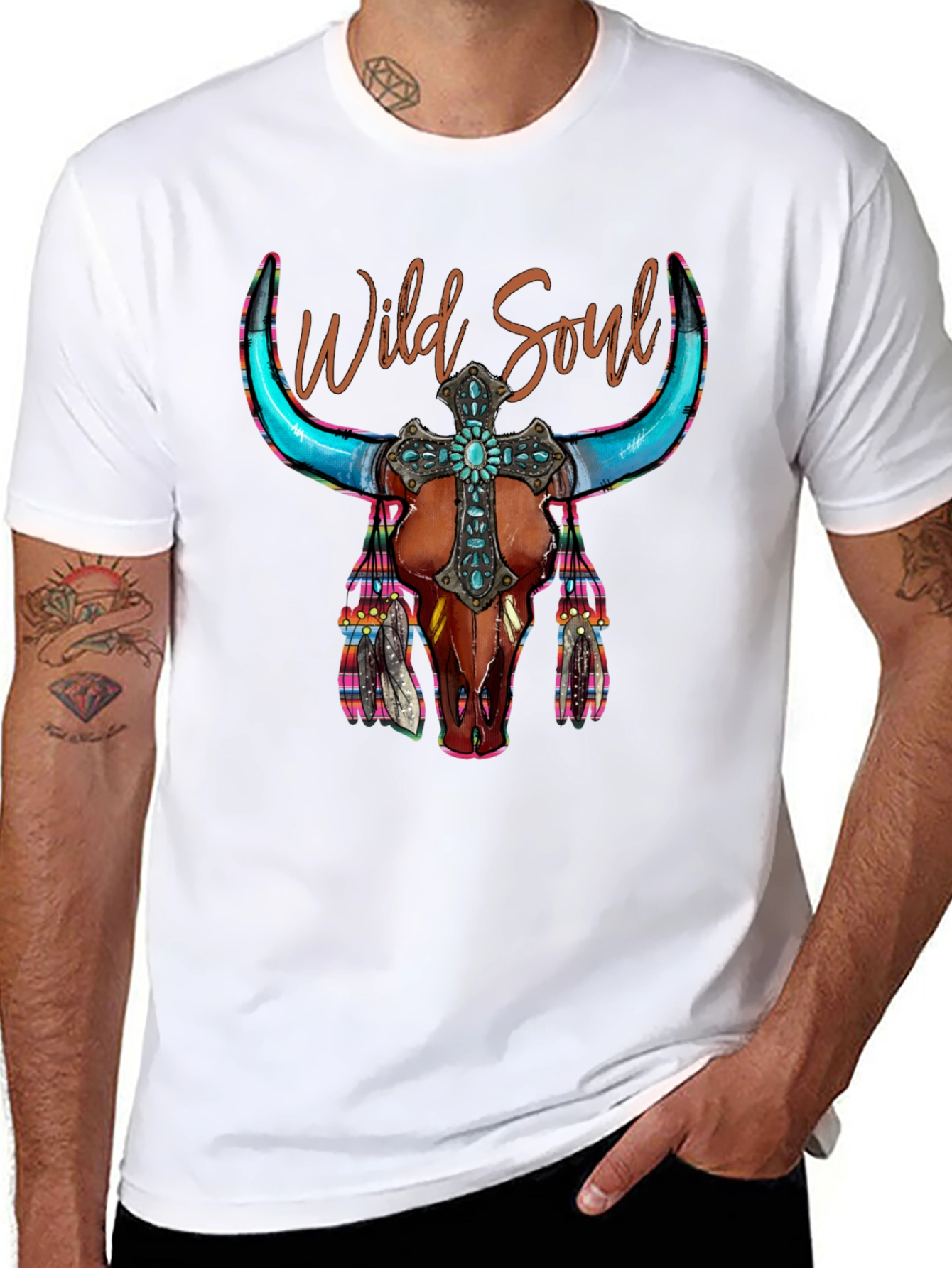 Wild Soul Bull Skull Graphic Tee - 8