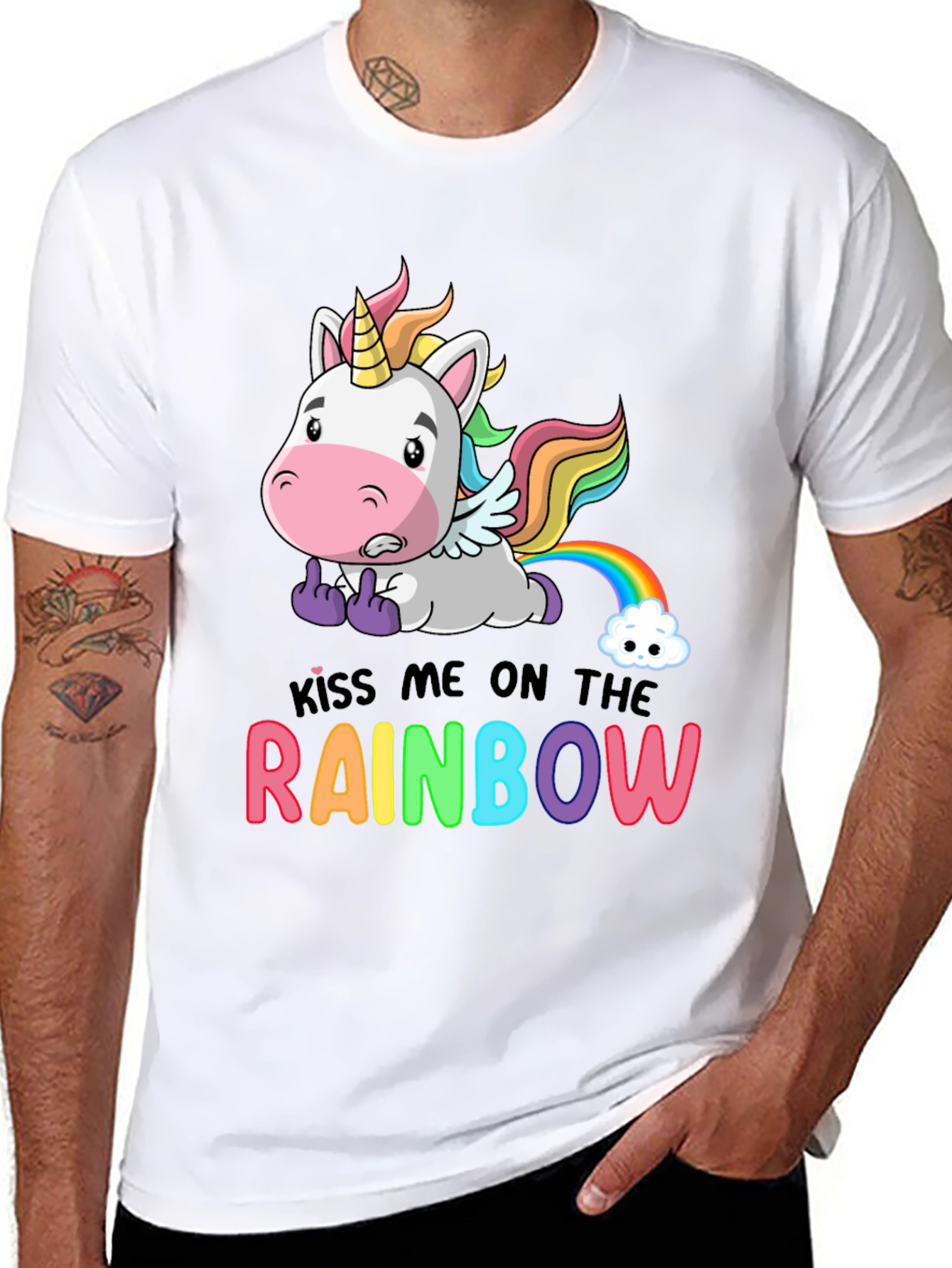 Black Kiss Me On The Rainbow T-Shirt Unicorn Funny view 8